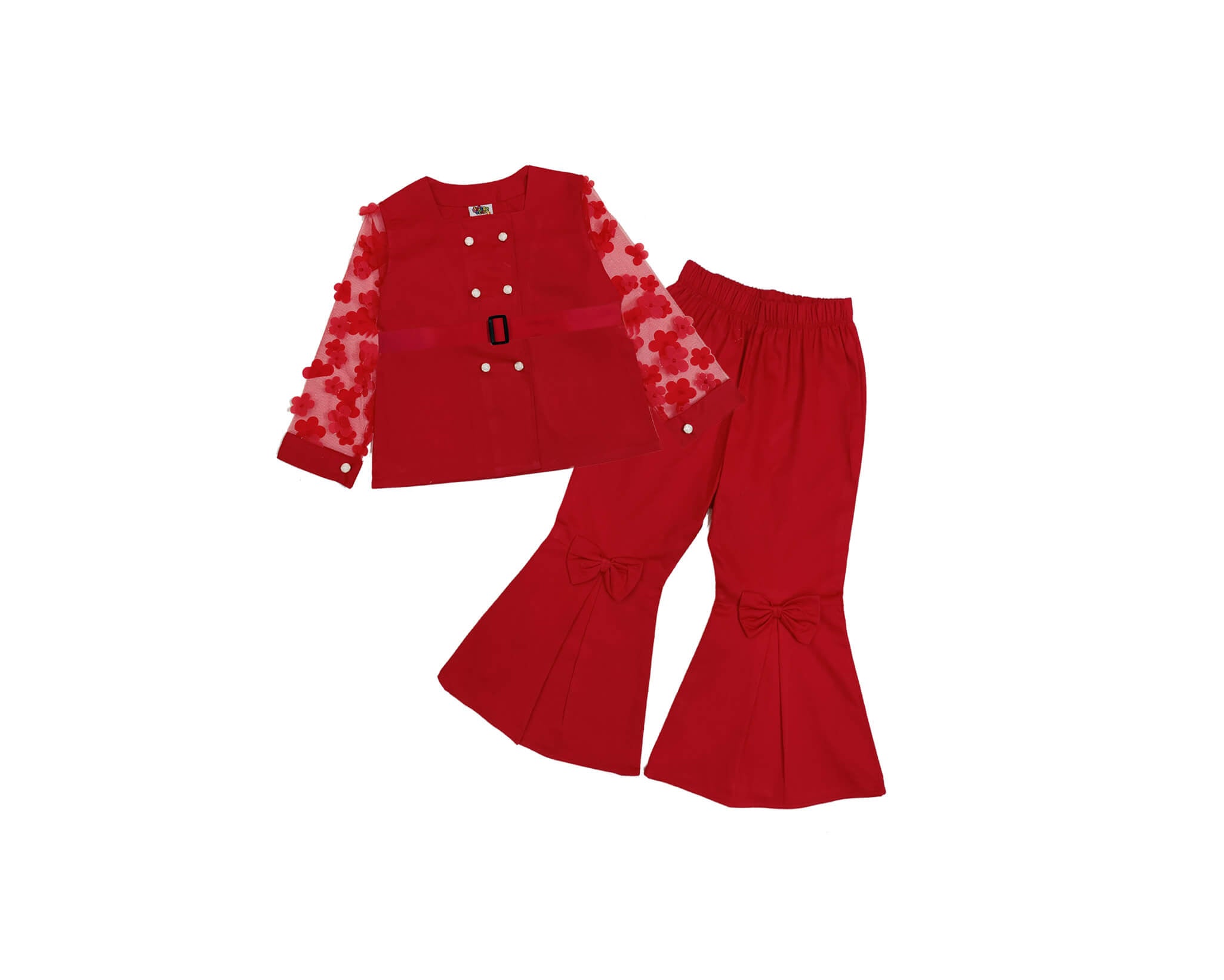 Rose Bloom Girls Party Wear Suit - Red