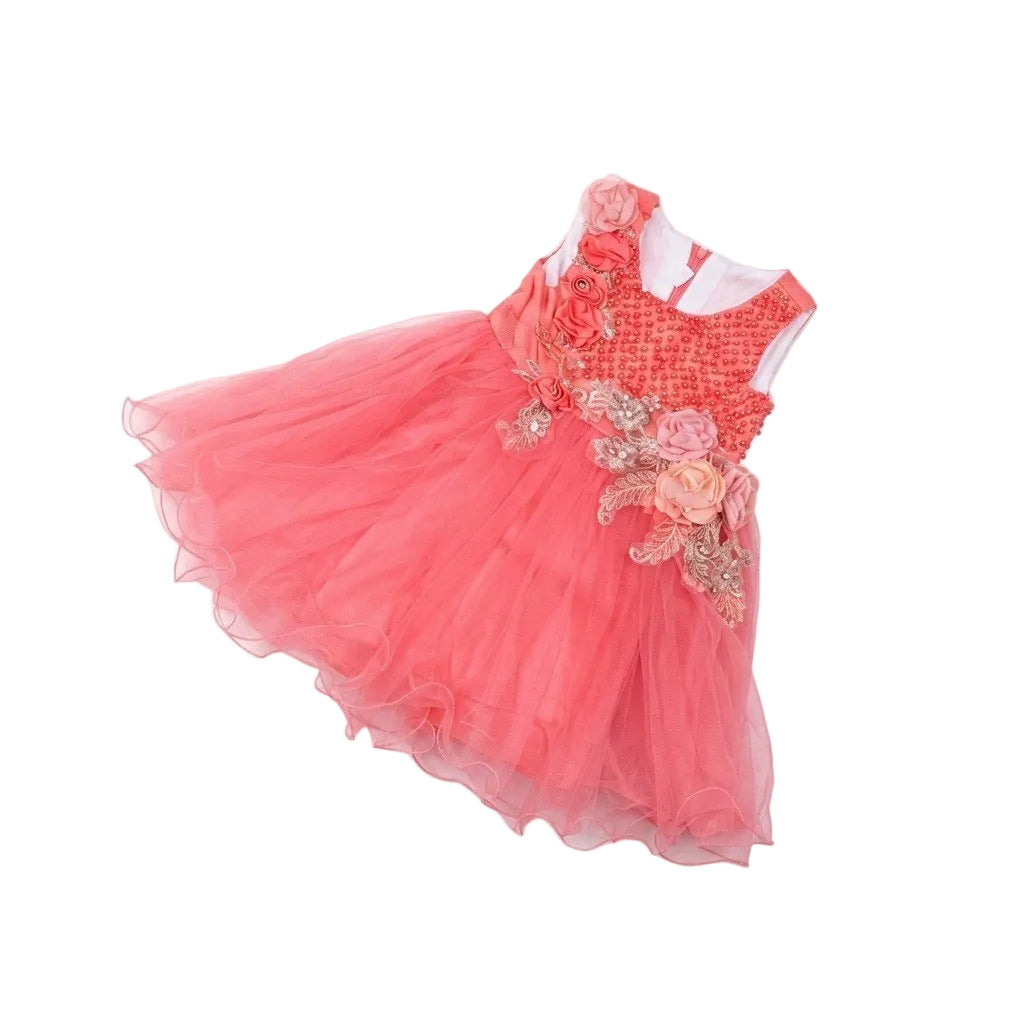 Roses Pink Baby Net Frock - Carrot