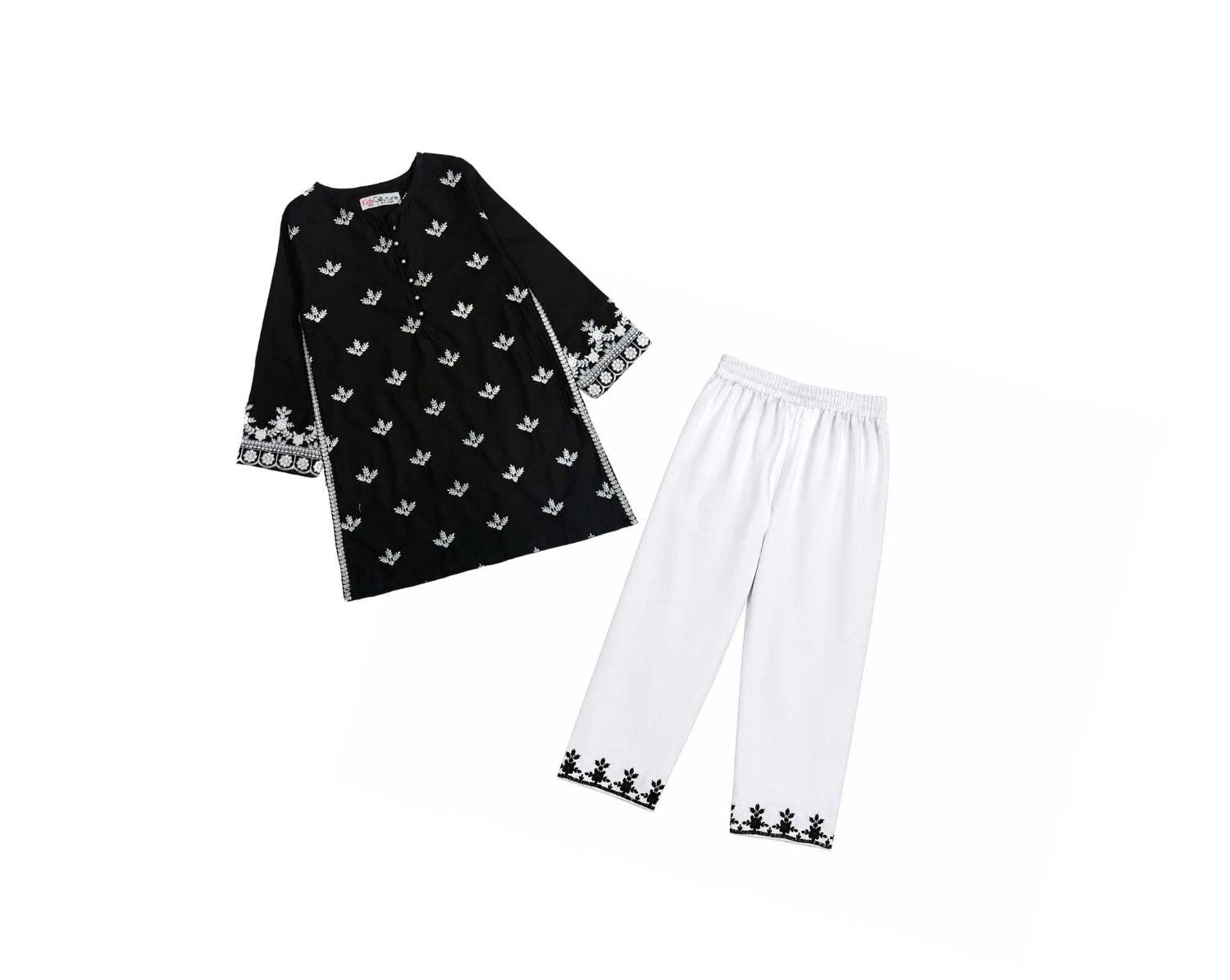 Royal Festive Embroidery Cotton Kurta & Trouser - Black & White