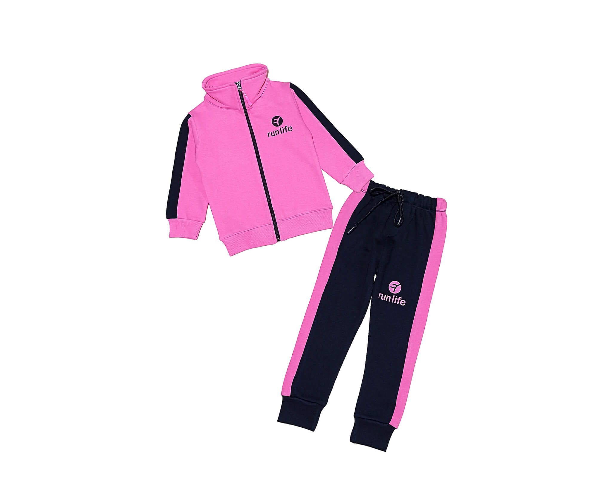Run Life Mock Neck Zipper &amp; Penal Trouser Fleece Tracksuit - Pink