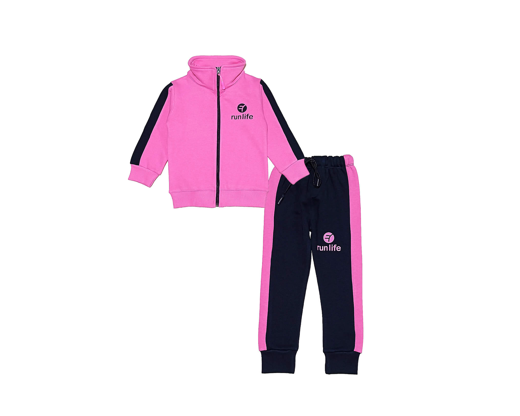 Run Life Mock Neck Zipper &amp; Penal Trouser Fleece Tracksuit - Pink