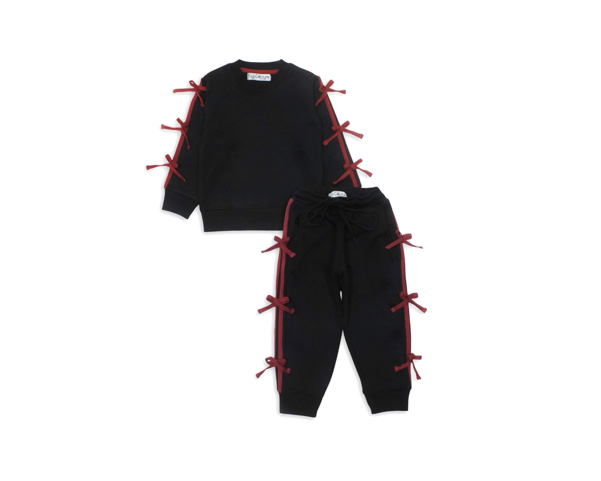 Rust Bow stylish Fleece Tracksuit - Black