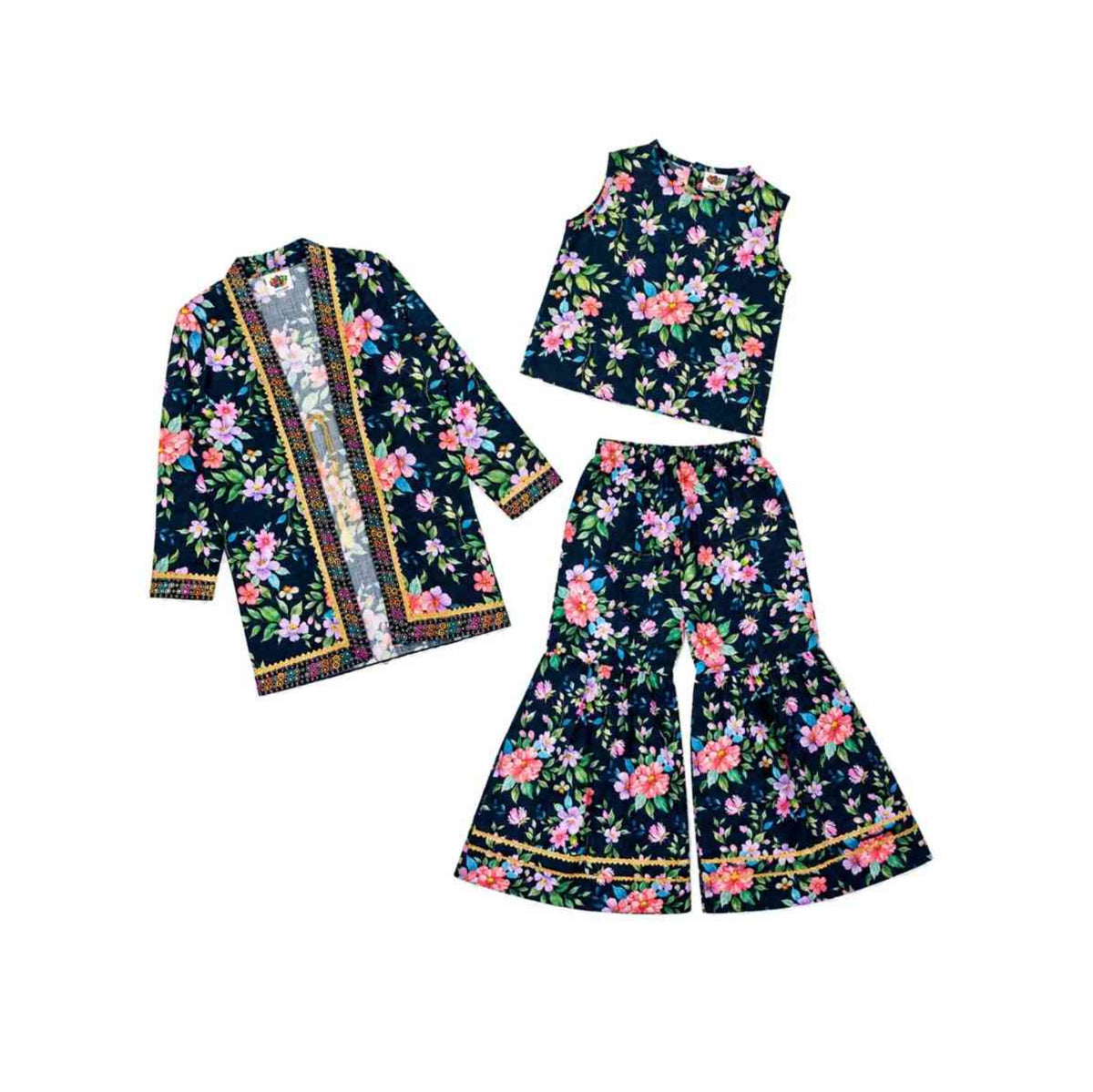 Sahara Sleeve Less Inner & Gharara  Khaddar Fancy  Worked  - Black