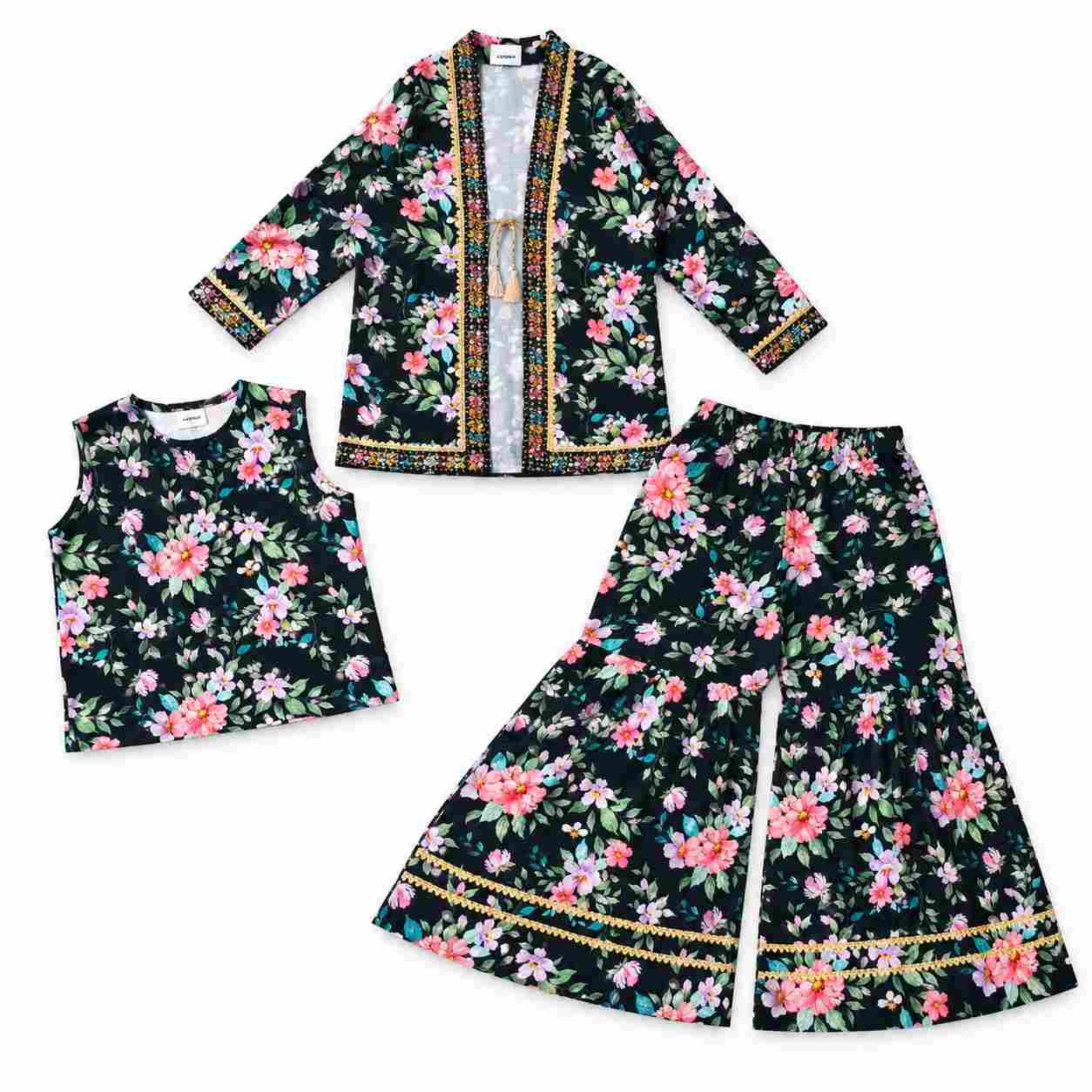 Sahara Sleeve less Inner & Gharara Cotton Fancy  Worked  - Black