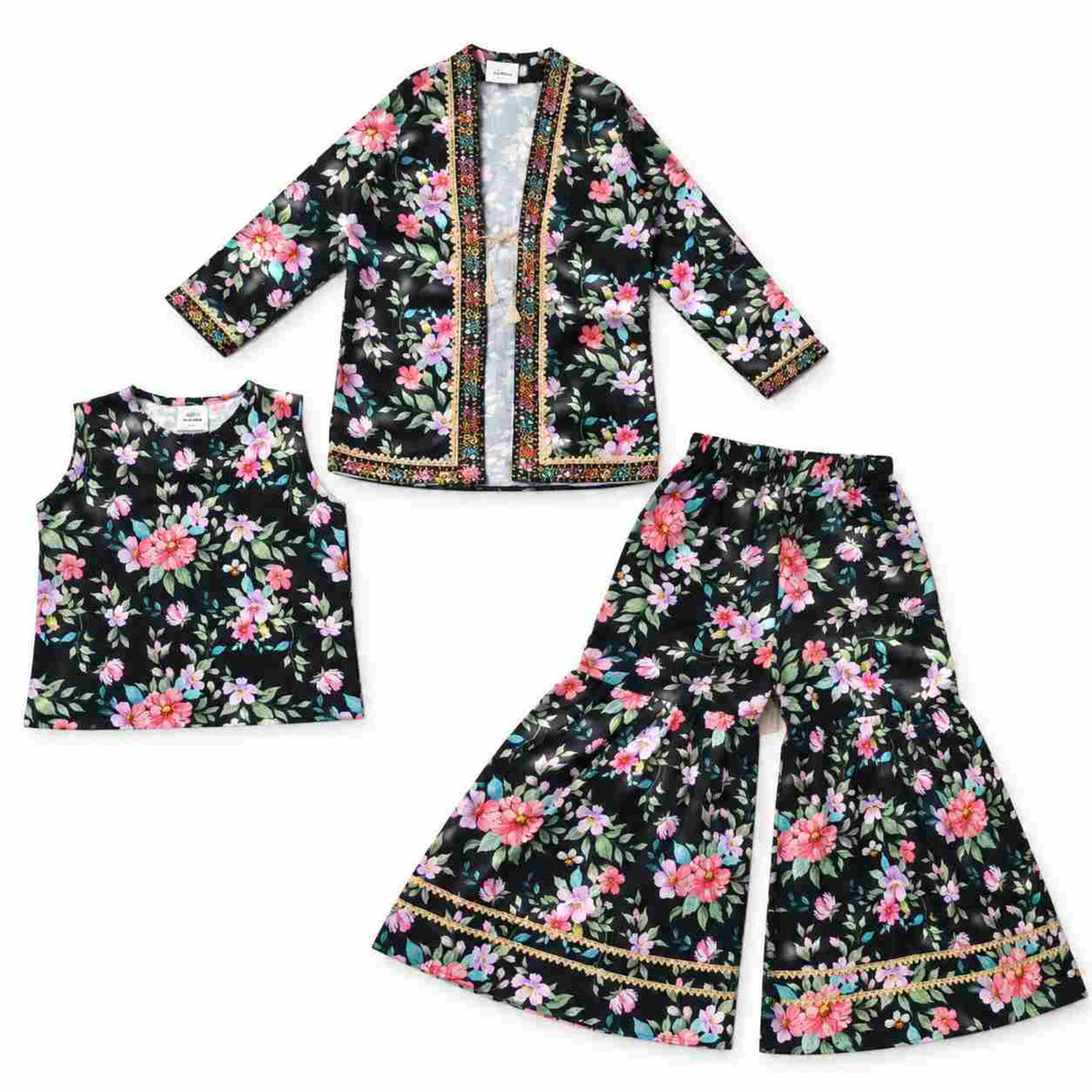 Sahara Sleeve less Inner & Gharara Cotton Fancy  Worked  - Black