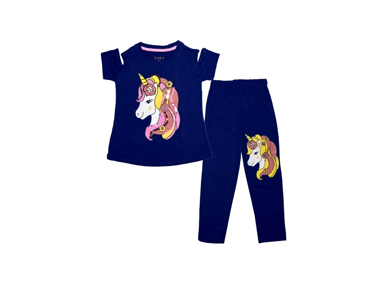 Sequence Multi Color Hairs Unicorn Tee with Trouser - Ink Blue 