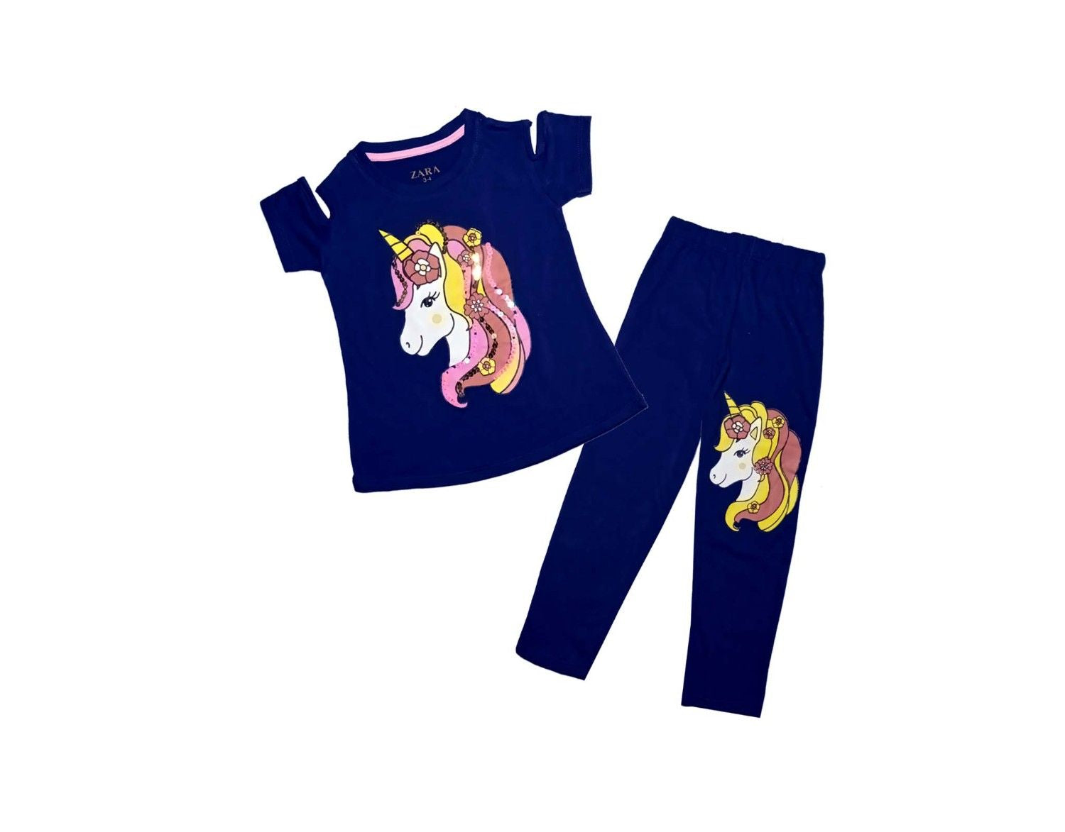 Sequence Multi Color Hairs Unicorn Tee with Trouser - Ink Blue1
