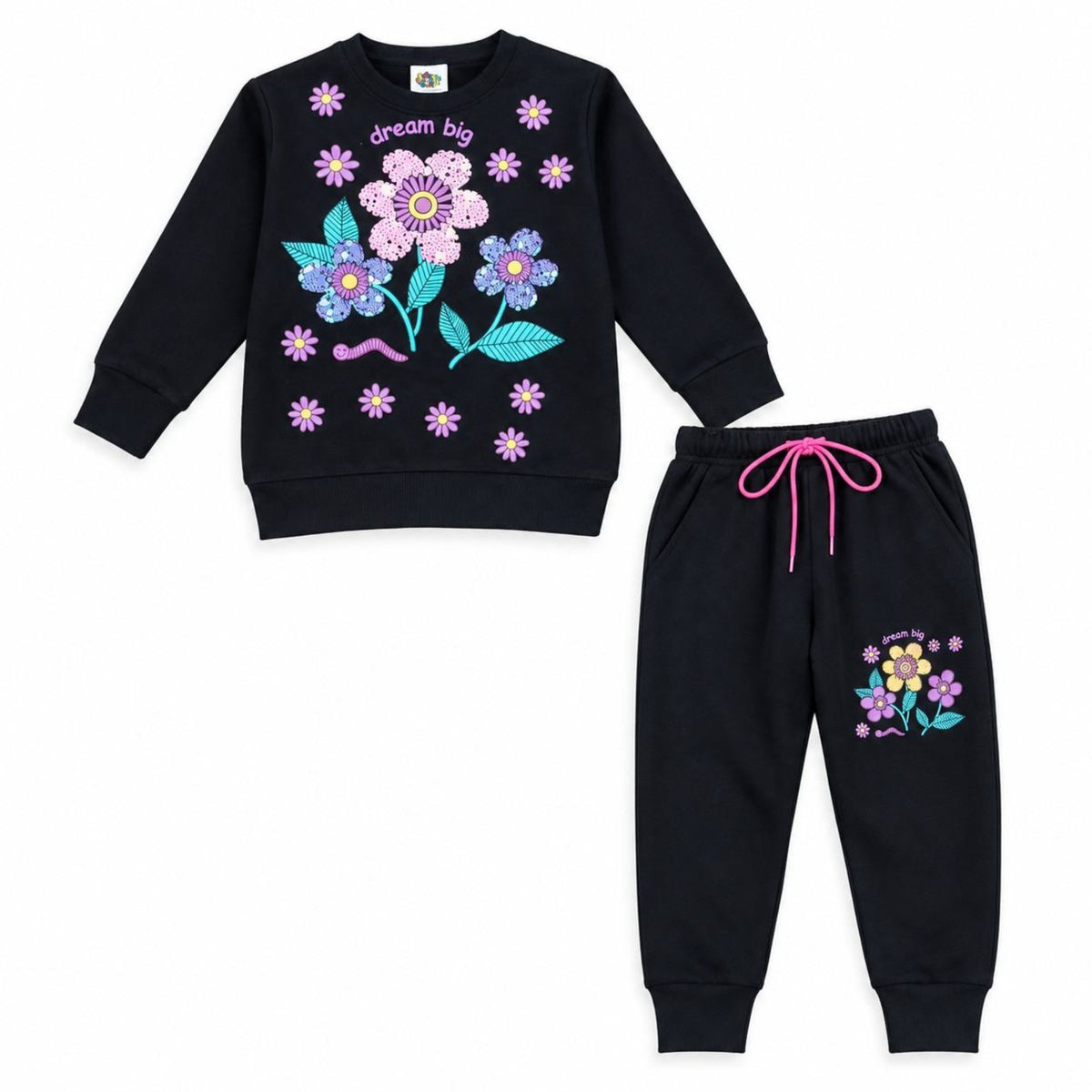 Sequence  Dream Big Sunflowers Fleece Tracksuit - Black