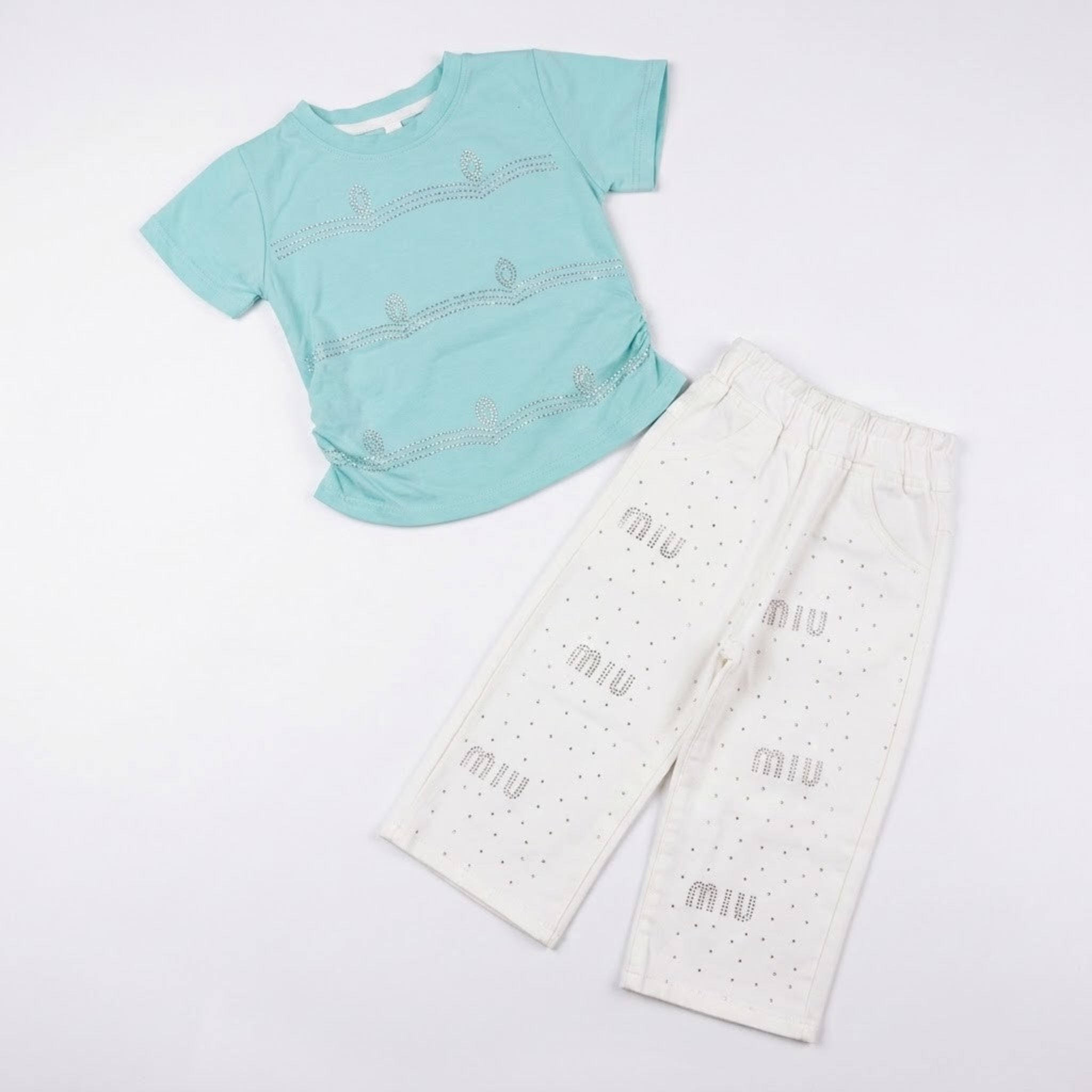 Sequence Fleece White Pant Jean & Sky Blue Shirt
