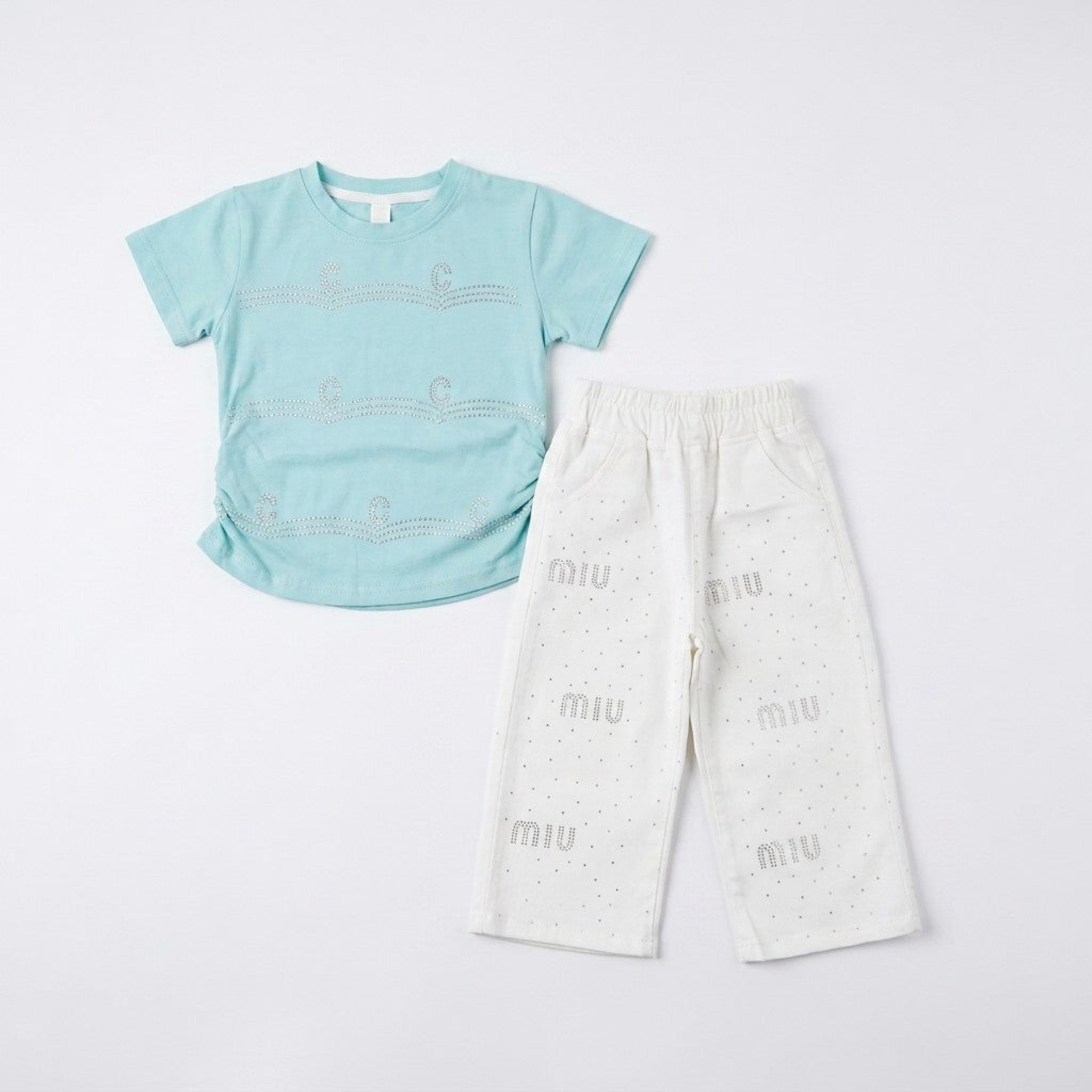 Sequence Fleece White Pant Jean & Sky Blue Shirt