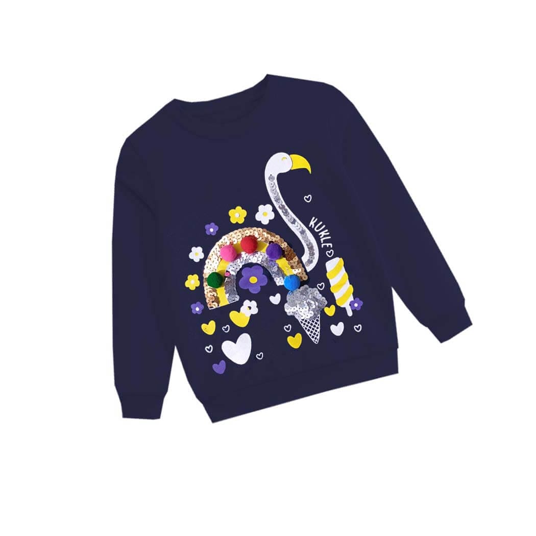 Sequin Peacock Fleece Sweatshirt - Navy Blue