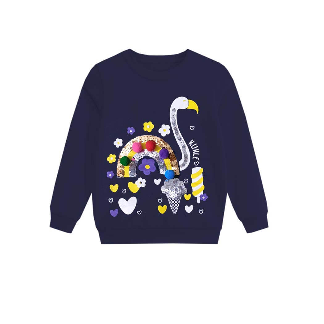 Sequin Peacock Fleece Sweatshirt - Navy Blue