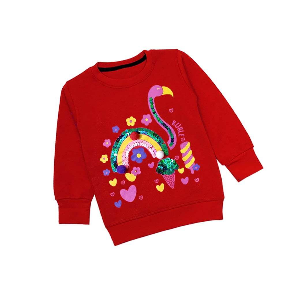 Sequin Peacock Fleece Sweatshirt - Red