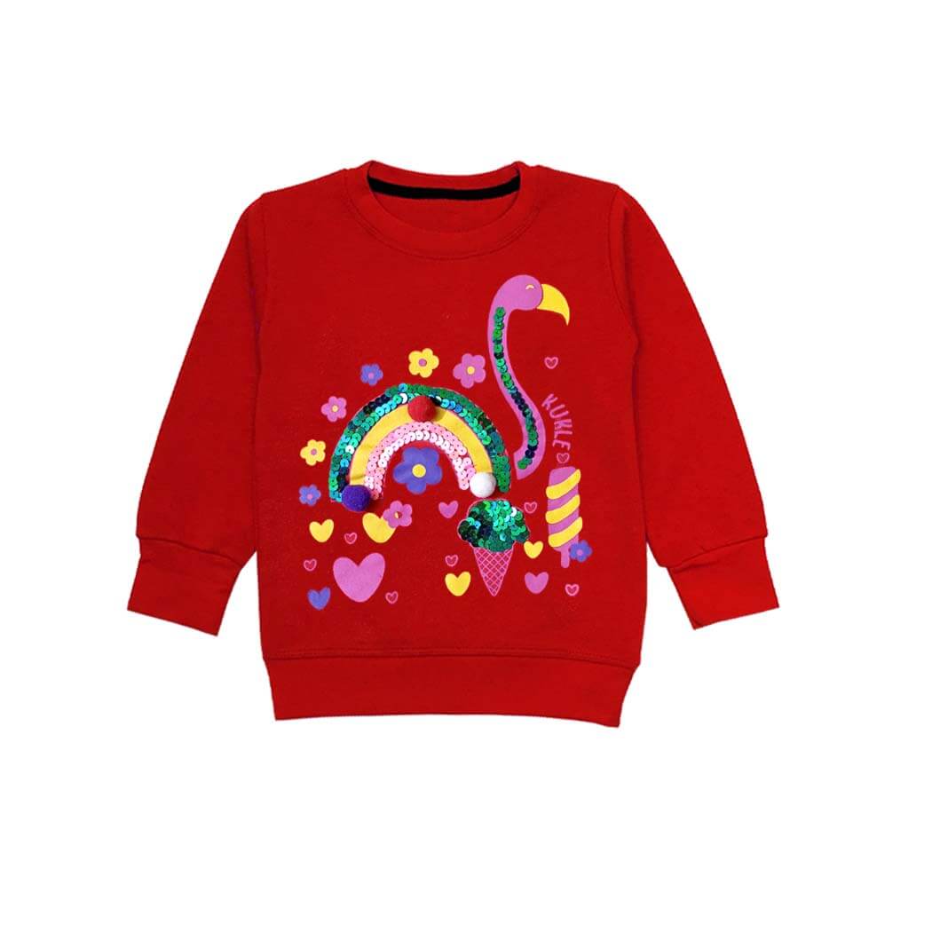 Sequin Peacock Fleece Sweatshirt - Red