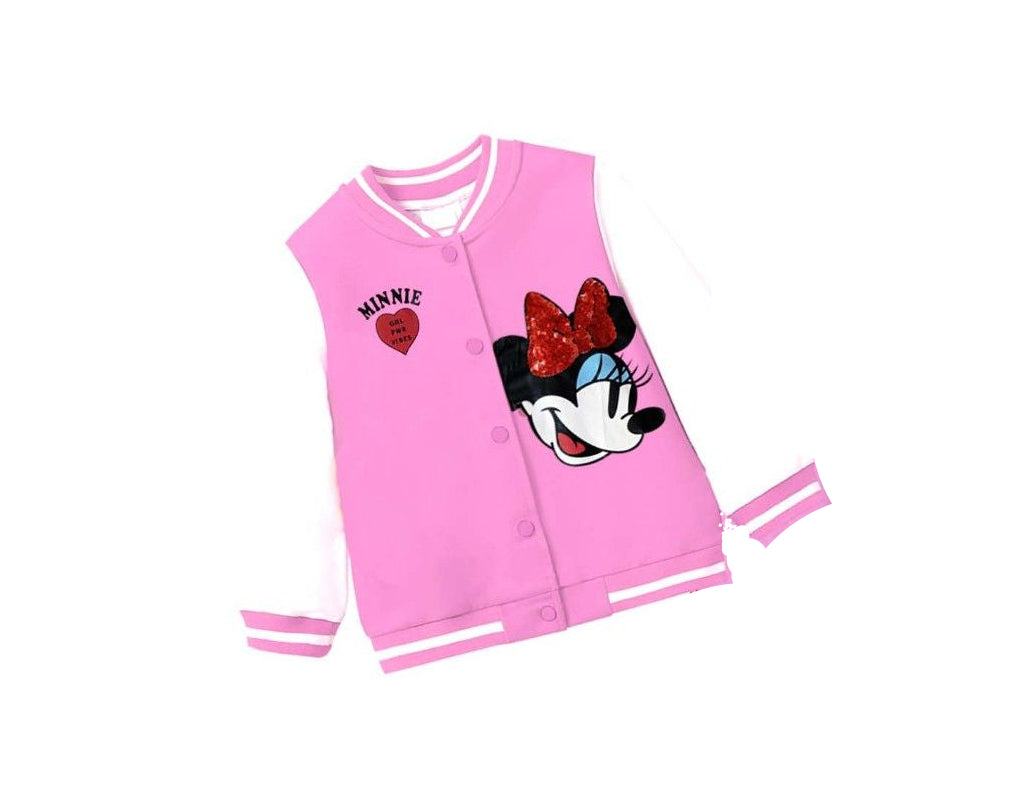 Sequin Bow Minnie Fleece Baseball Jacket - Baby Pink