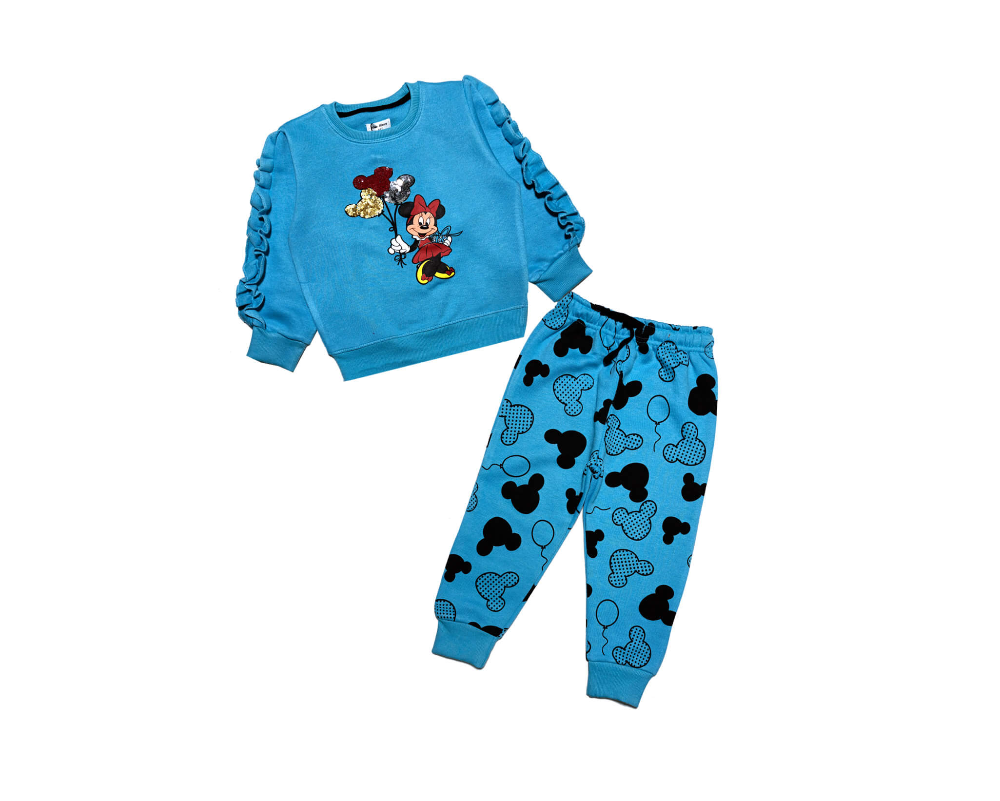 Sequins Minnie Ballons Frill Sleeves Loose Fit Tracksuit -Ferozi