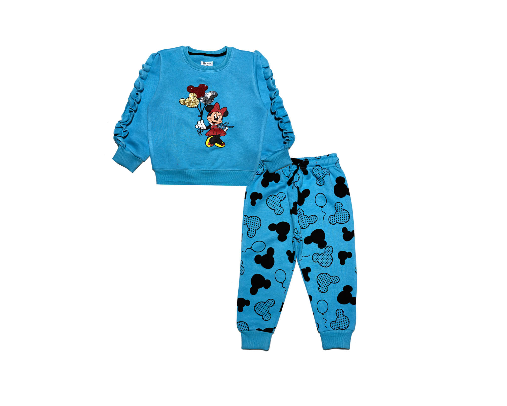 Sequins Minnie Ballons Frill Sleeves Loose Fit Tracksuit -Ferozi