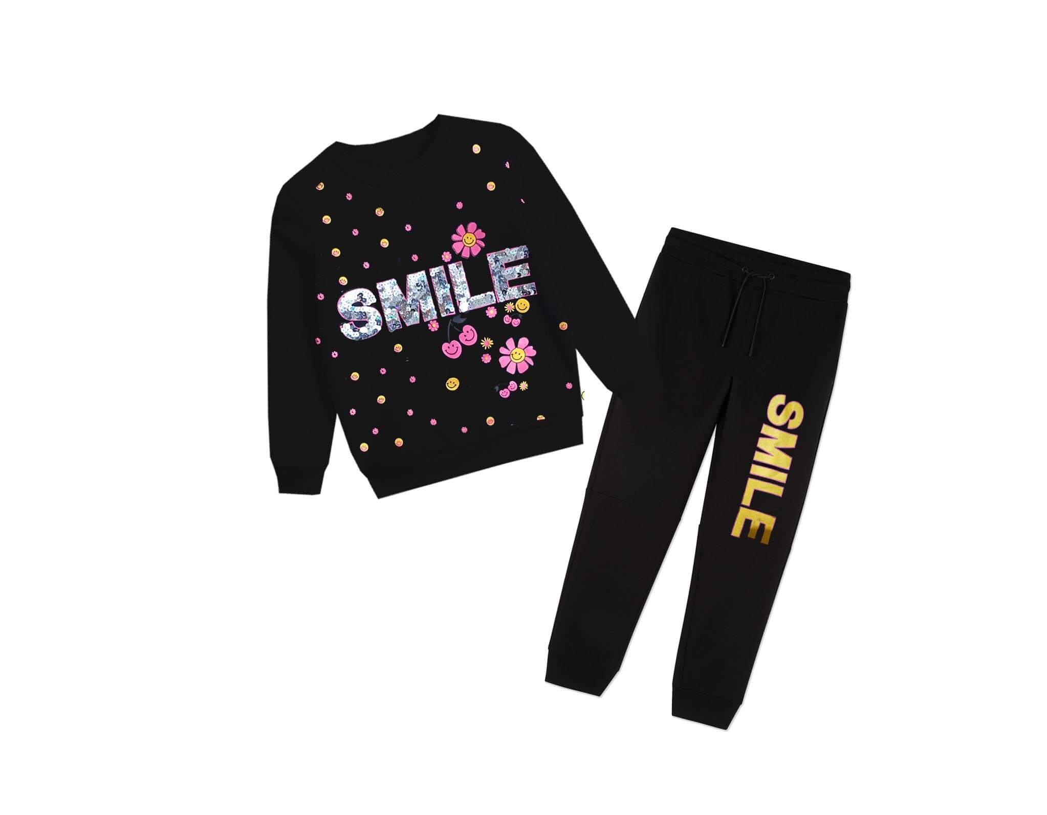 SequinsSmileFlowersFleeceTracksuits-Black1