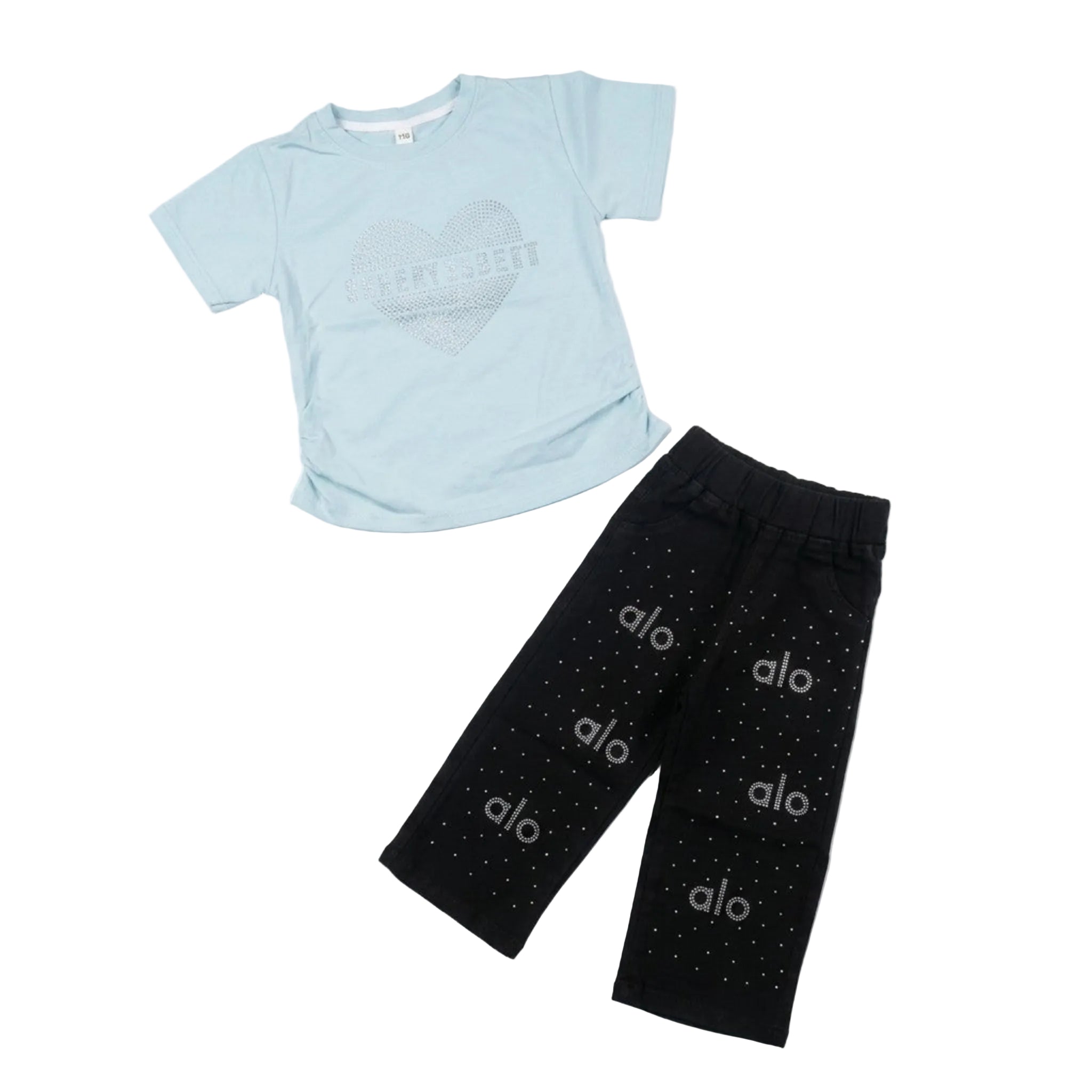 Sequins Heart Sky Blue Shirt & Black Pant