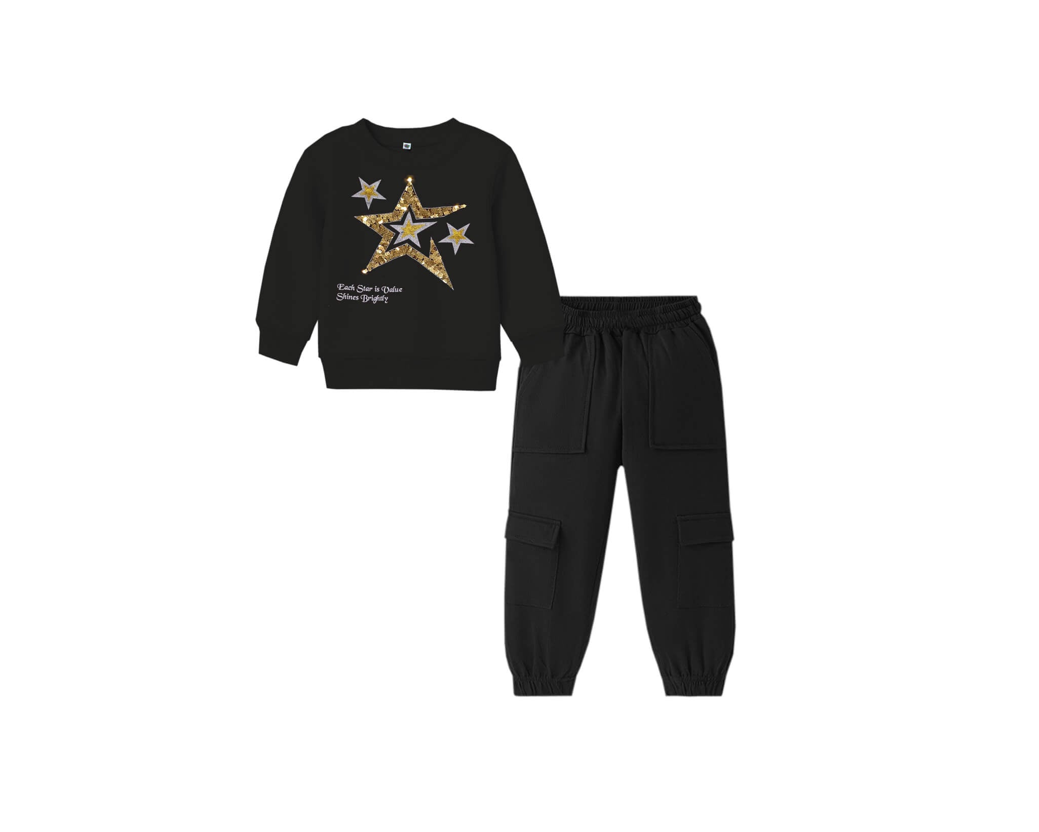 Shine Stars Sequin Fleece Tracksuit - Black