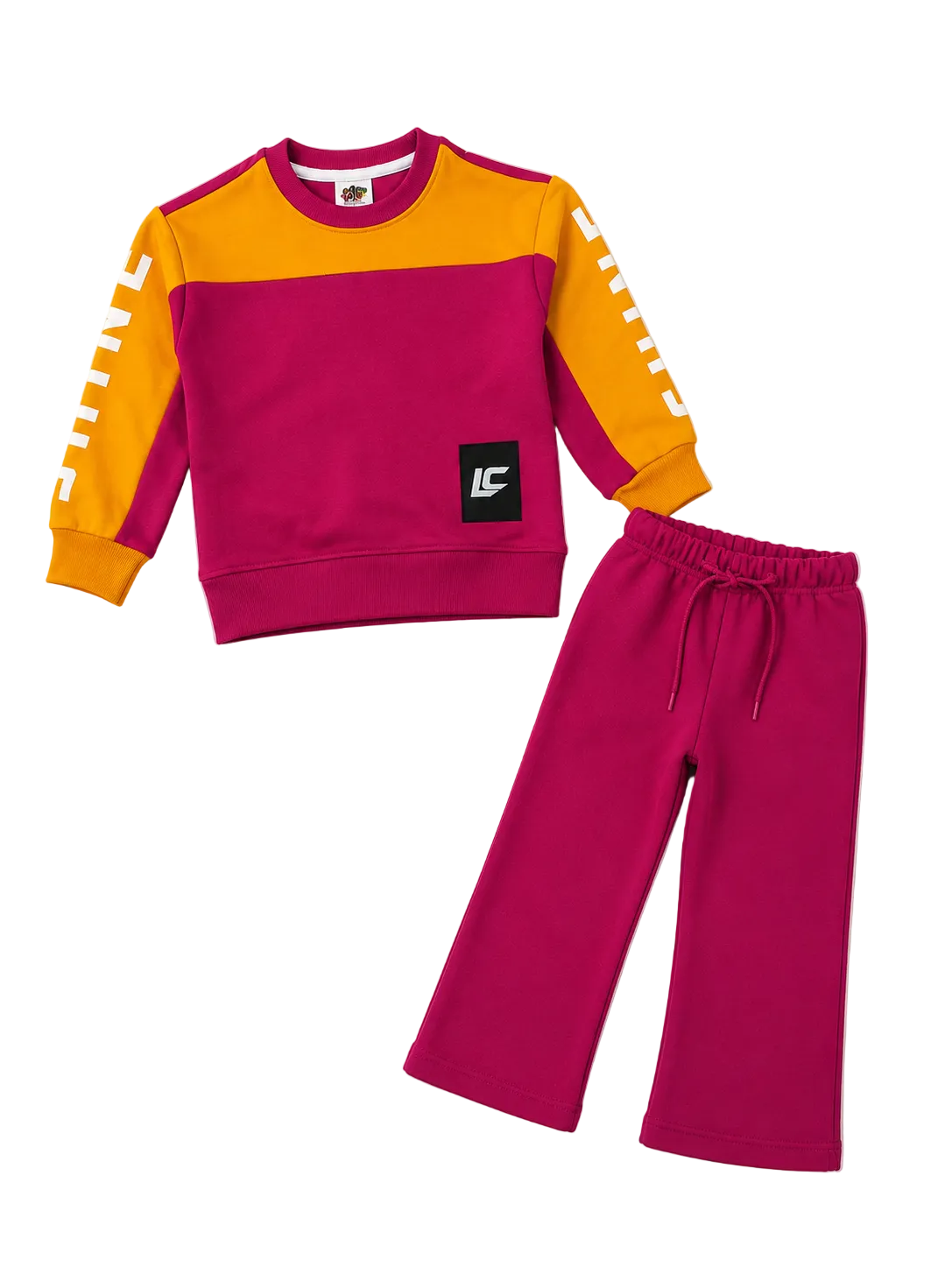 Shine Littlez Club Fleece Tracksuit - Mustered & Shocking Pink-1