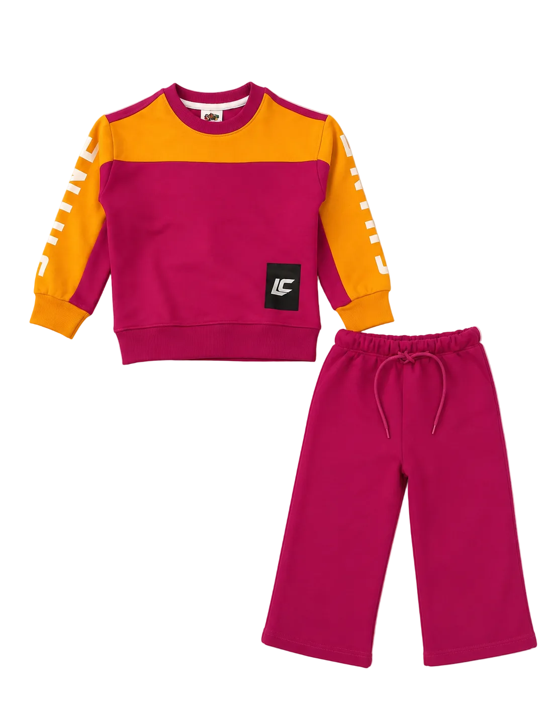 Shine Littlez Club Fleece Tracksuit - Mustered & Shocking Pink