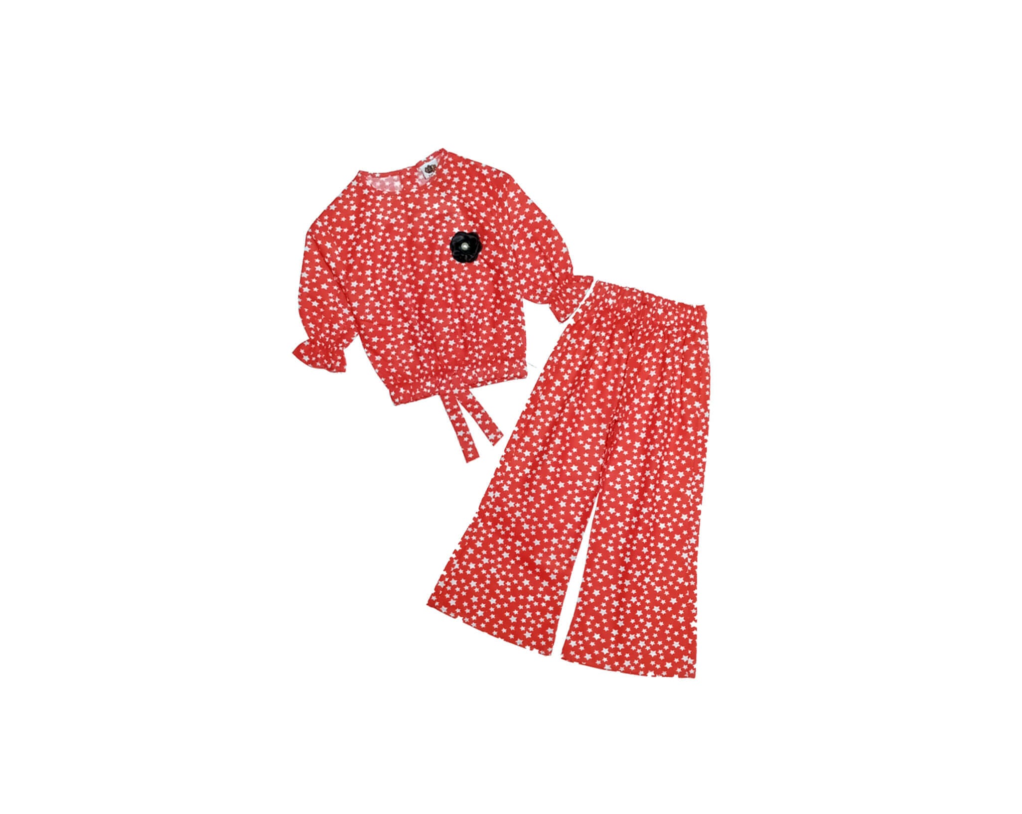 Shining Stars Cotton Short Top &amp; Flare Trouser -Red