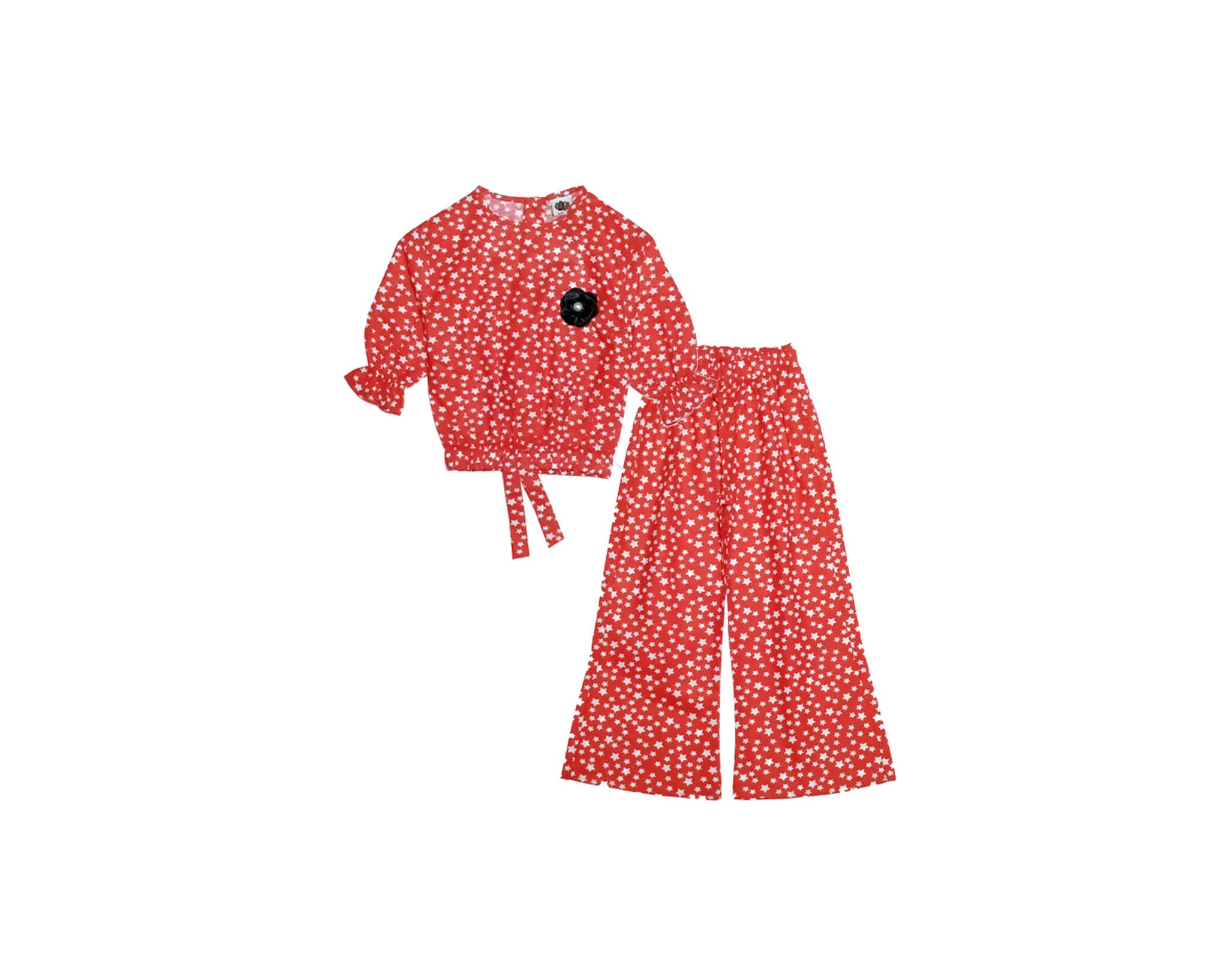 Shining Stars Cotton Short Top &amp; Flare Trouser -Red