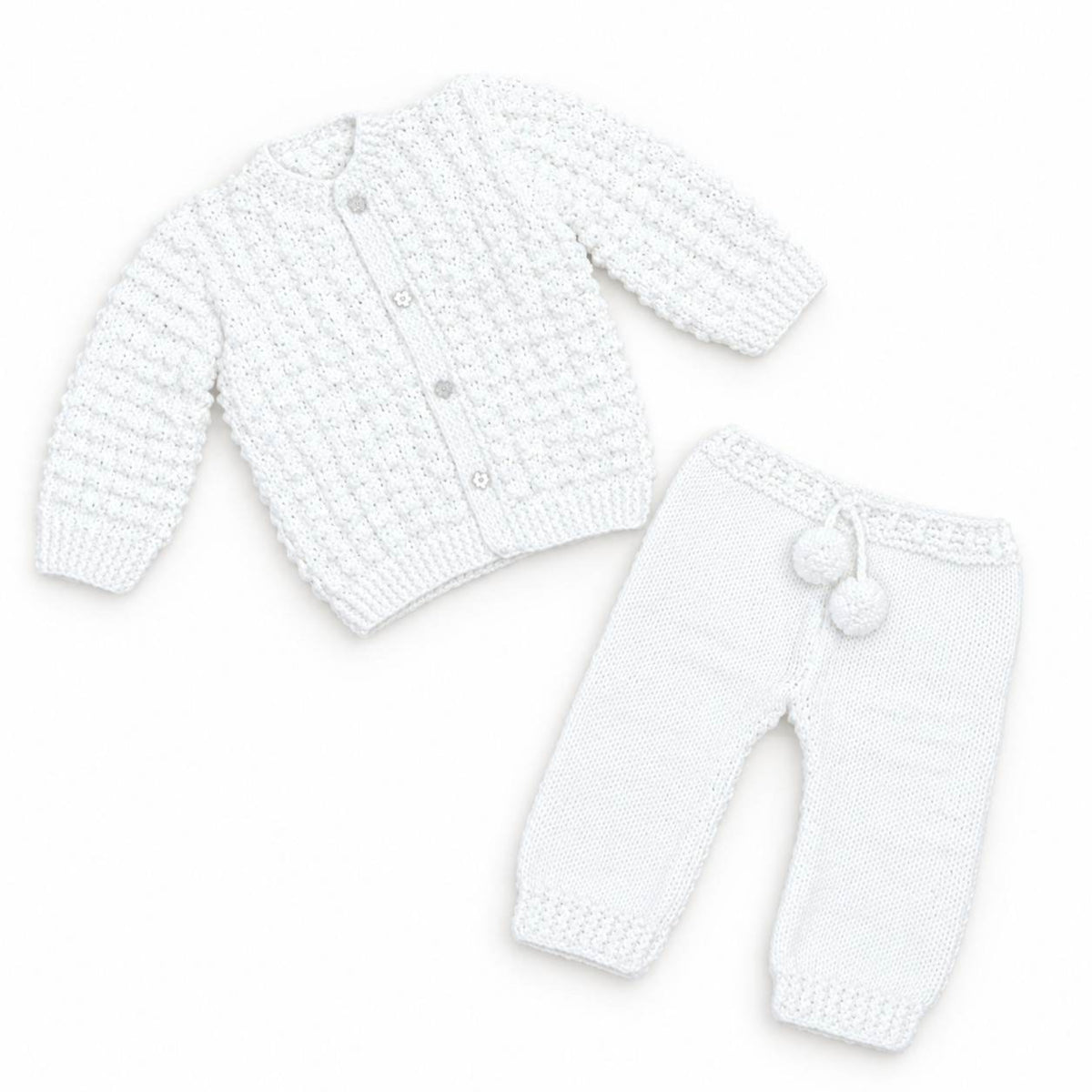 Shirt & Trouser Wool Hand Made Baby Sweater Set - White