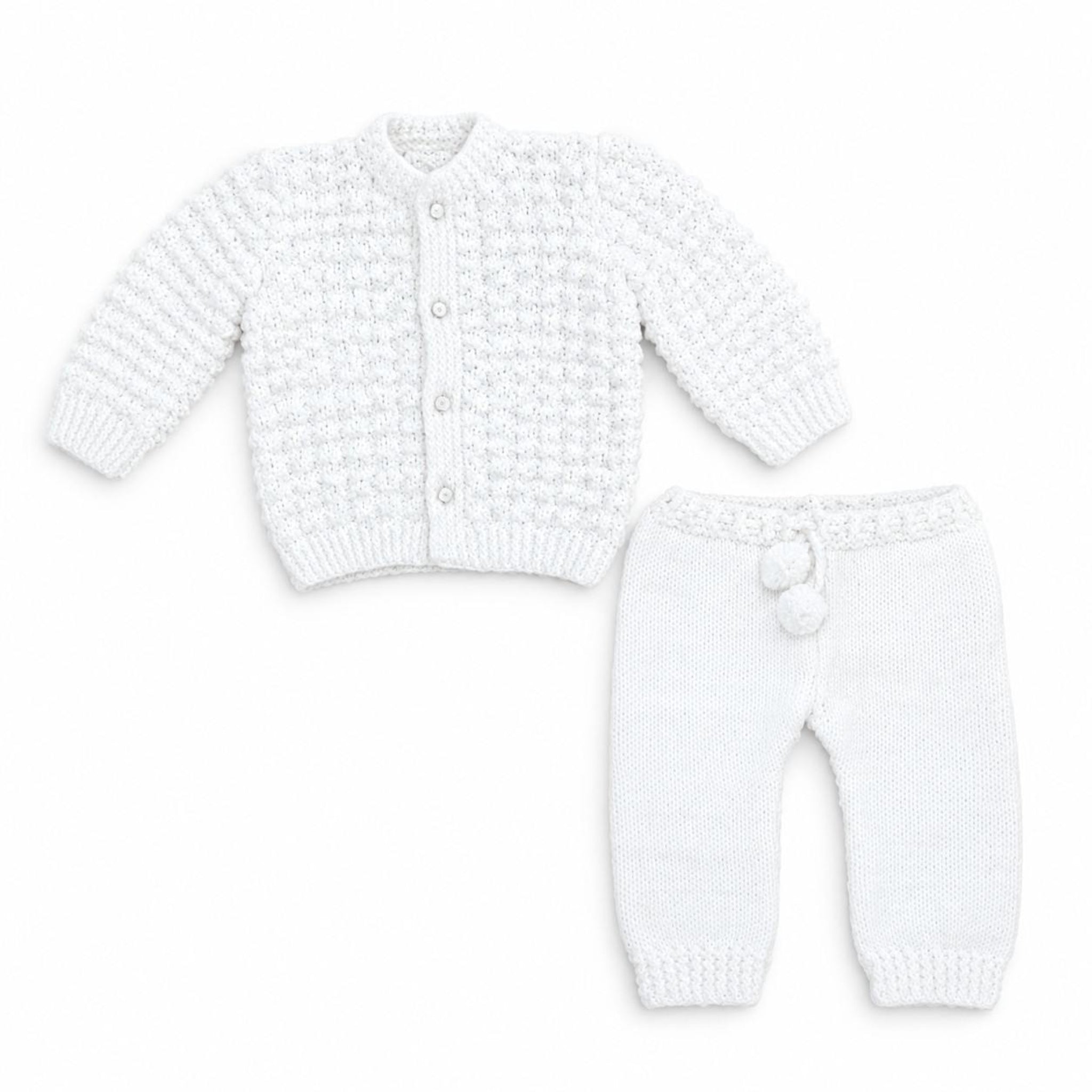 Shirt & Trouser Wool Hand Made Baby Sweater Set - White