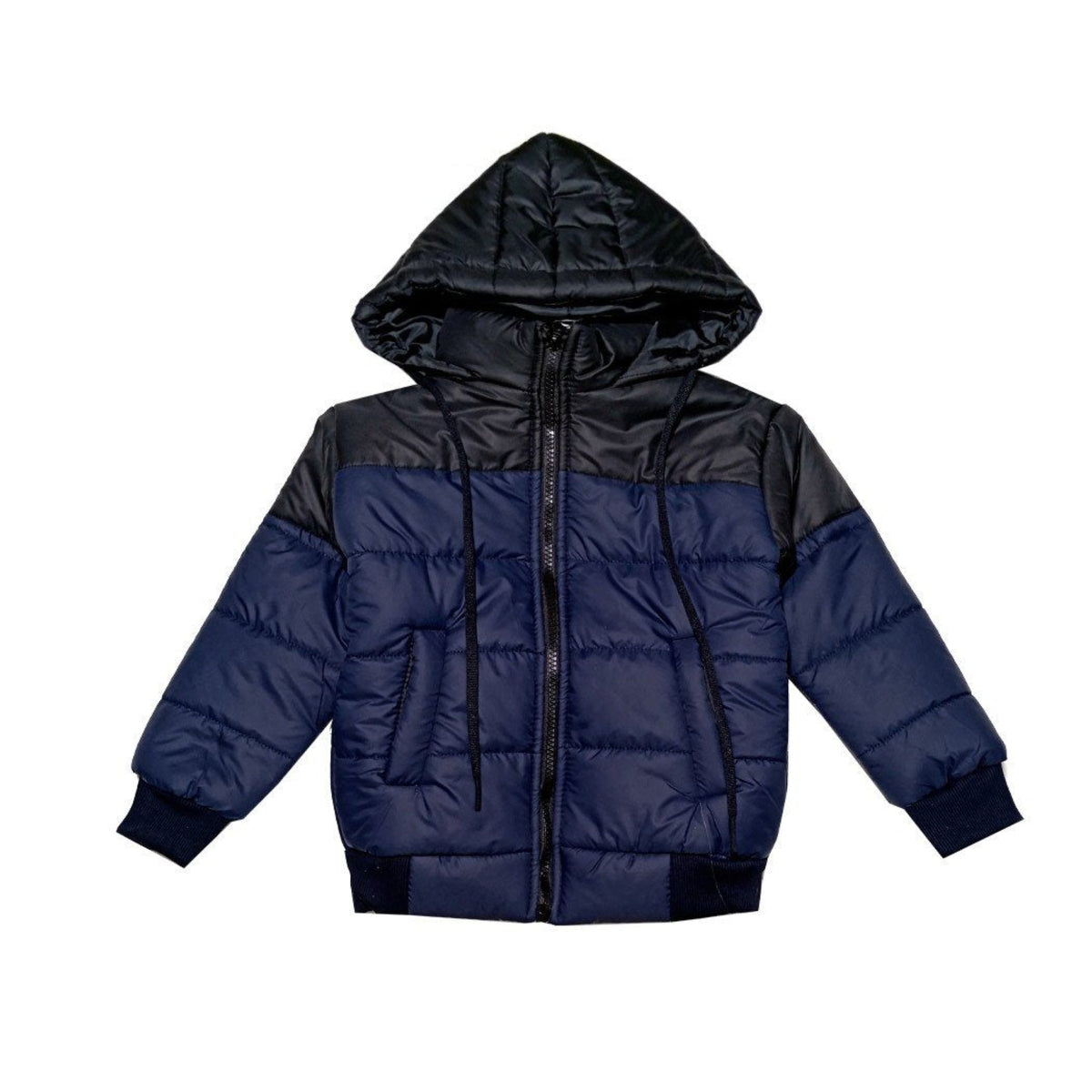 Shoulder Pennal Boys & Girls Hooded Puffer Jacket - Black & Navy Blue 