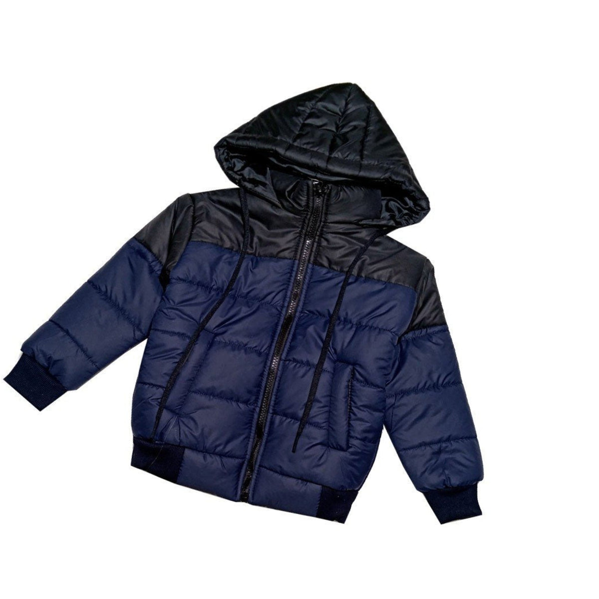 Shoulder Pennal Boys & Girls Hooded Puffer Jacket - Black & Navy Blue 