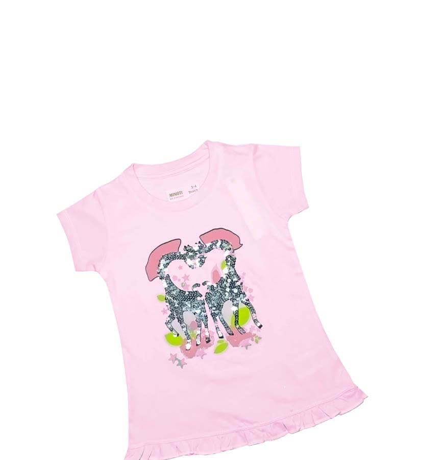 Silver Sequence Giraffe Tee Shirt - Baby Pink