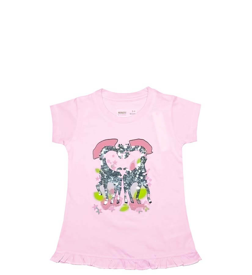 Silver Sequence Giraffe Tee Shirt - Baby Pink