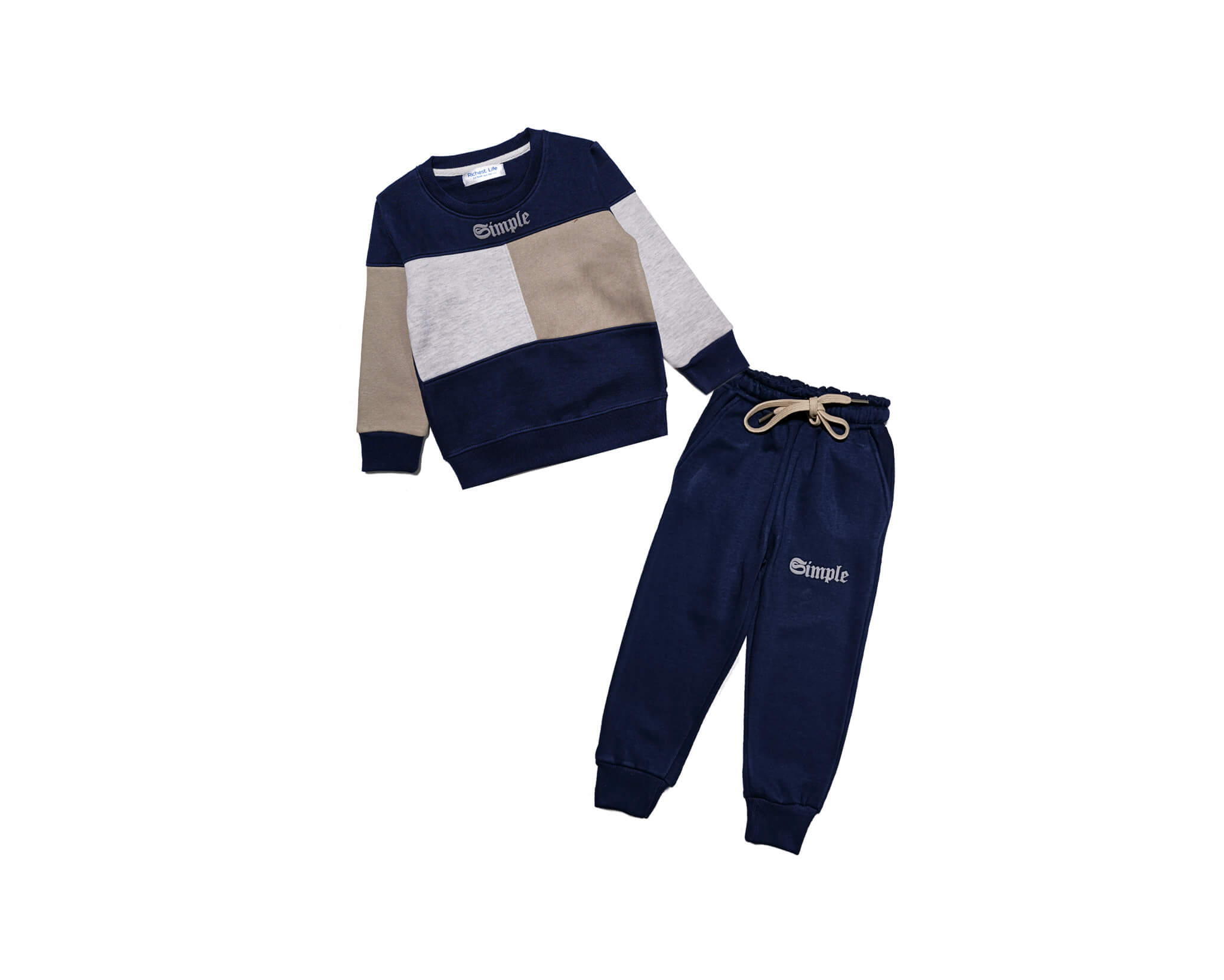 Simple Box Pennal Fleece Tracksuit -Navy Blue