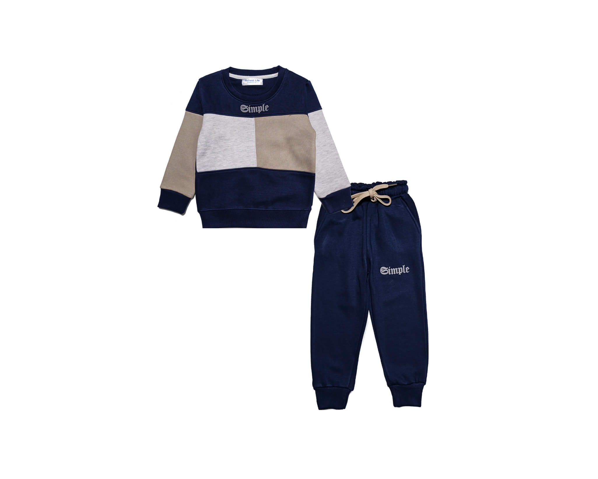 Simple Box Pennal Fleece Tracksuit -Navy Blue