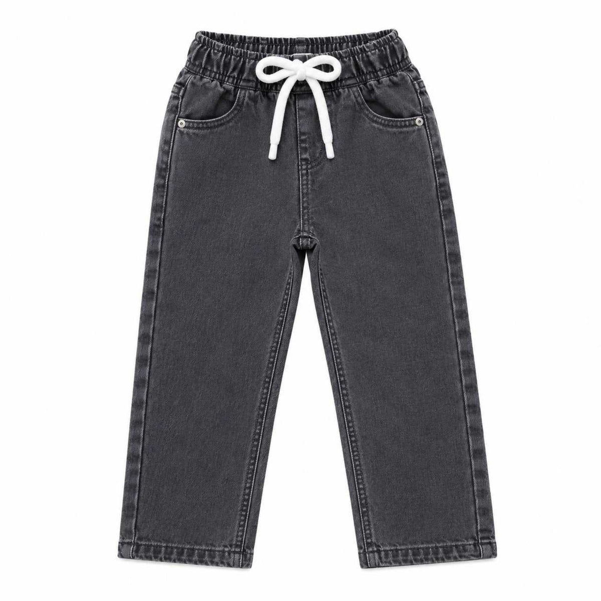 Simple Style Adjustable Waist Denim Pent - Charcoal