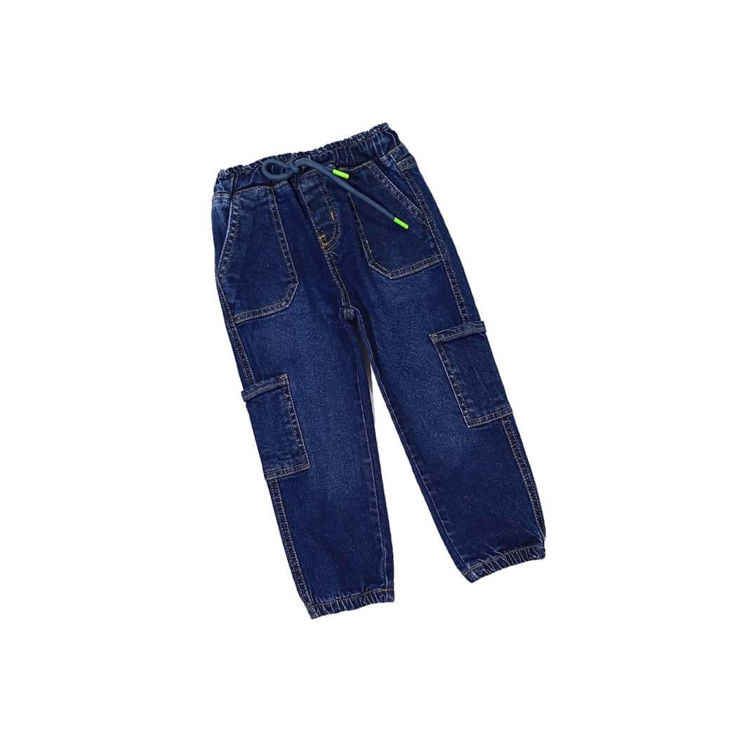 Six Pocket Elastic Bottom Denim Trouser Pant - Blue