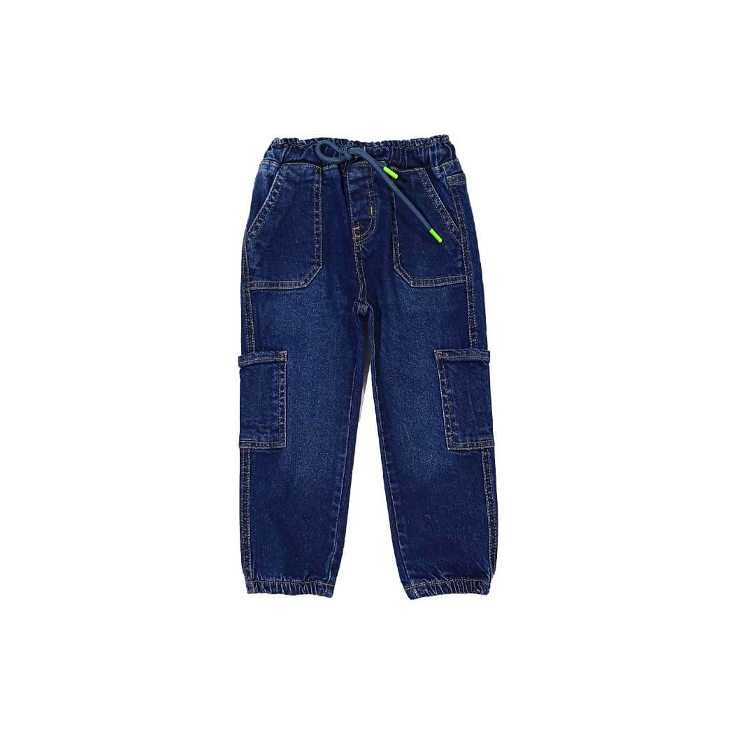 Six Pocket Elastic Bottom Denim Trouser Pant - Blue
