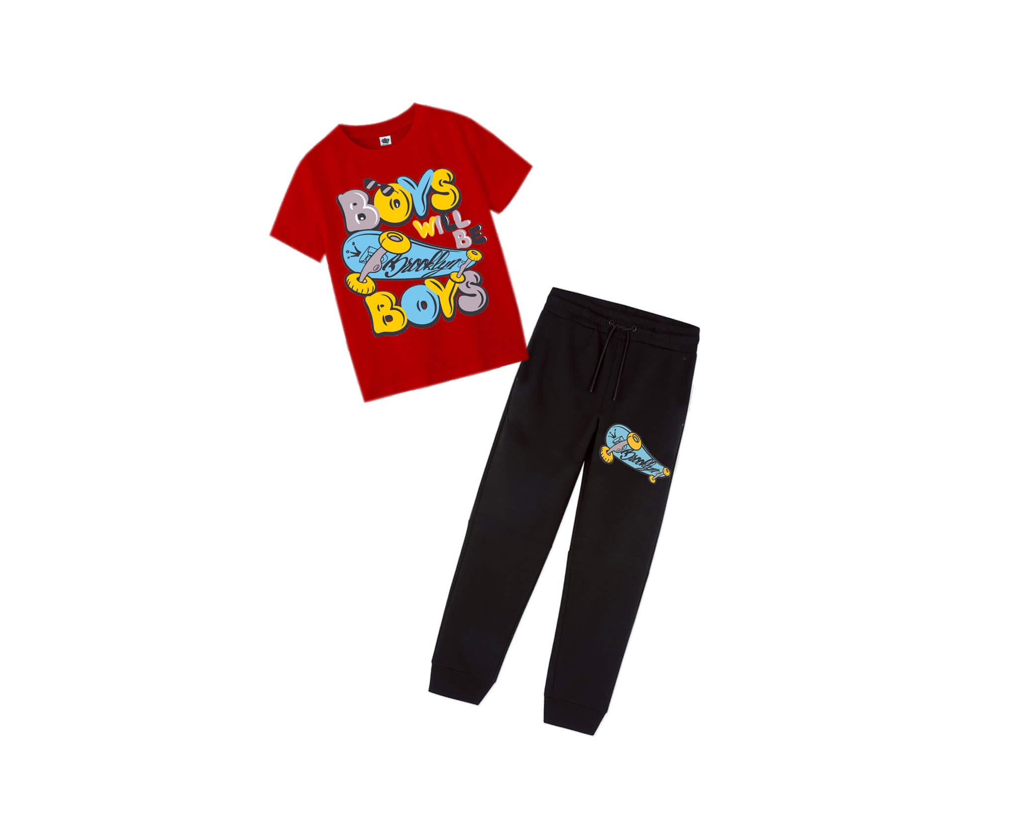 Skater Cool Boys Tee &amp; Trouser Red &amp; Black