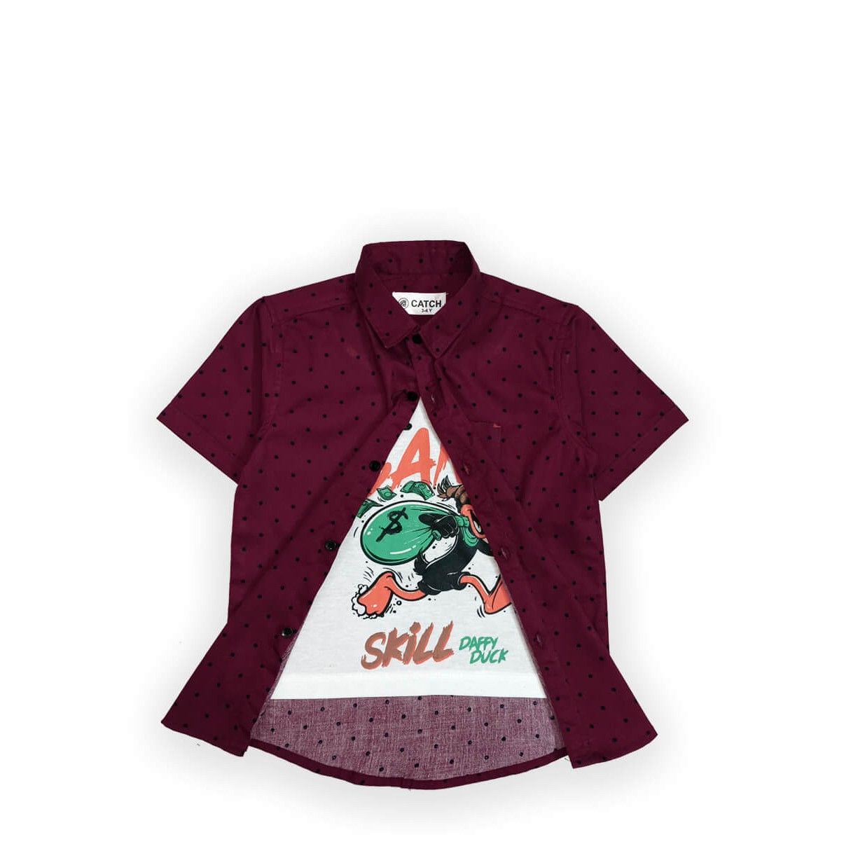 Skill Daffy Duc Double Casual Shirt-Bargandy