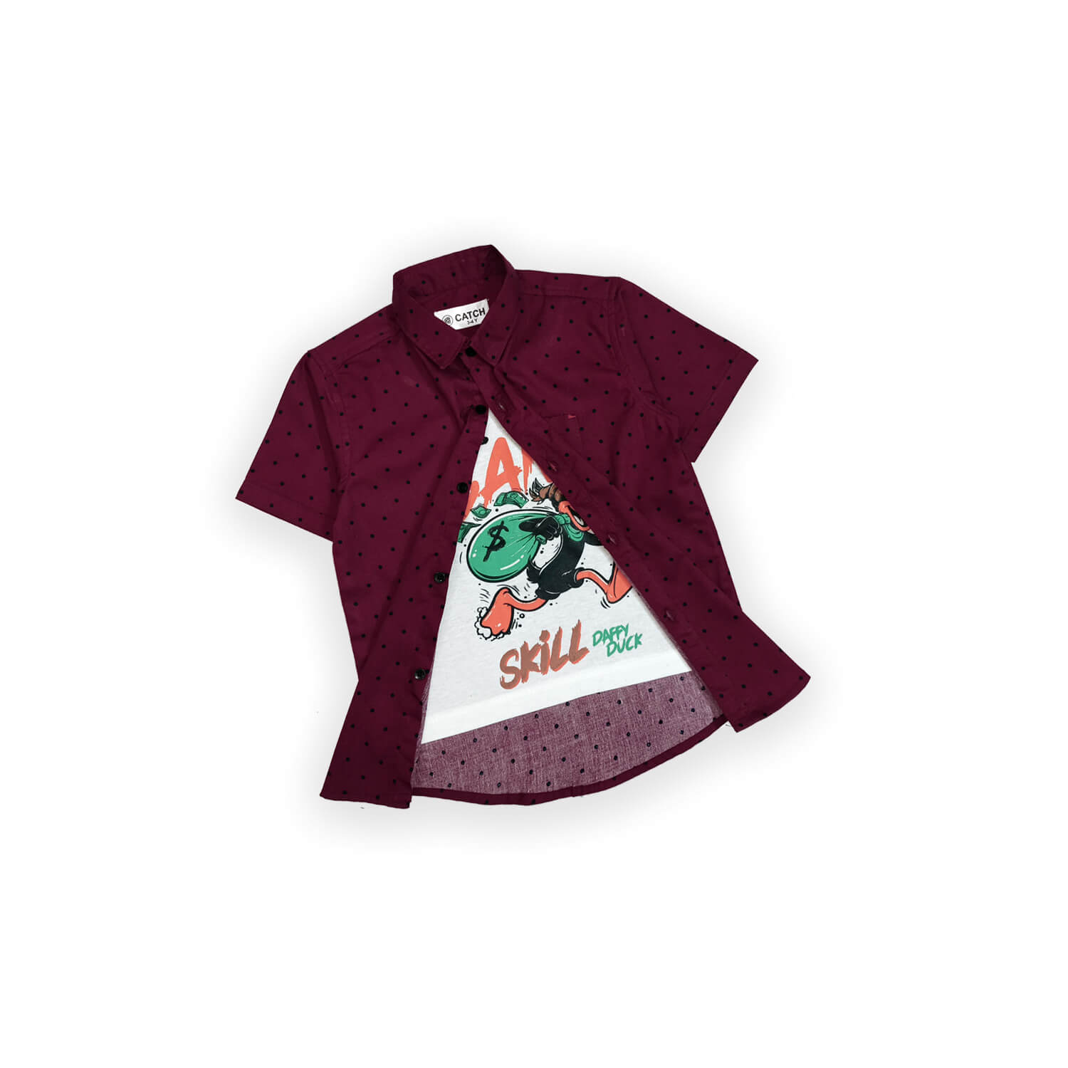 Skill Daffy Duck Double Casual Shirt-Bargandy-1