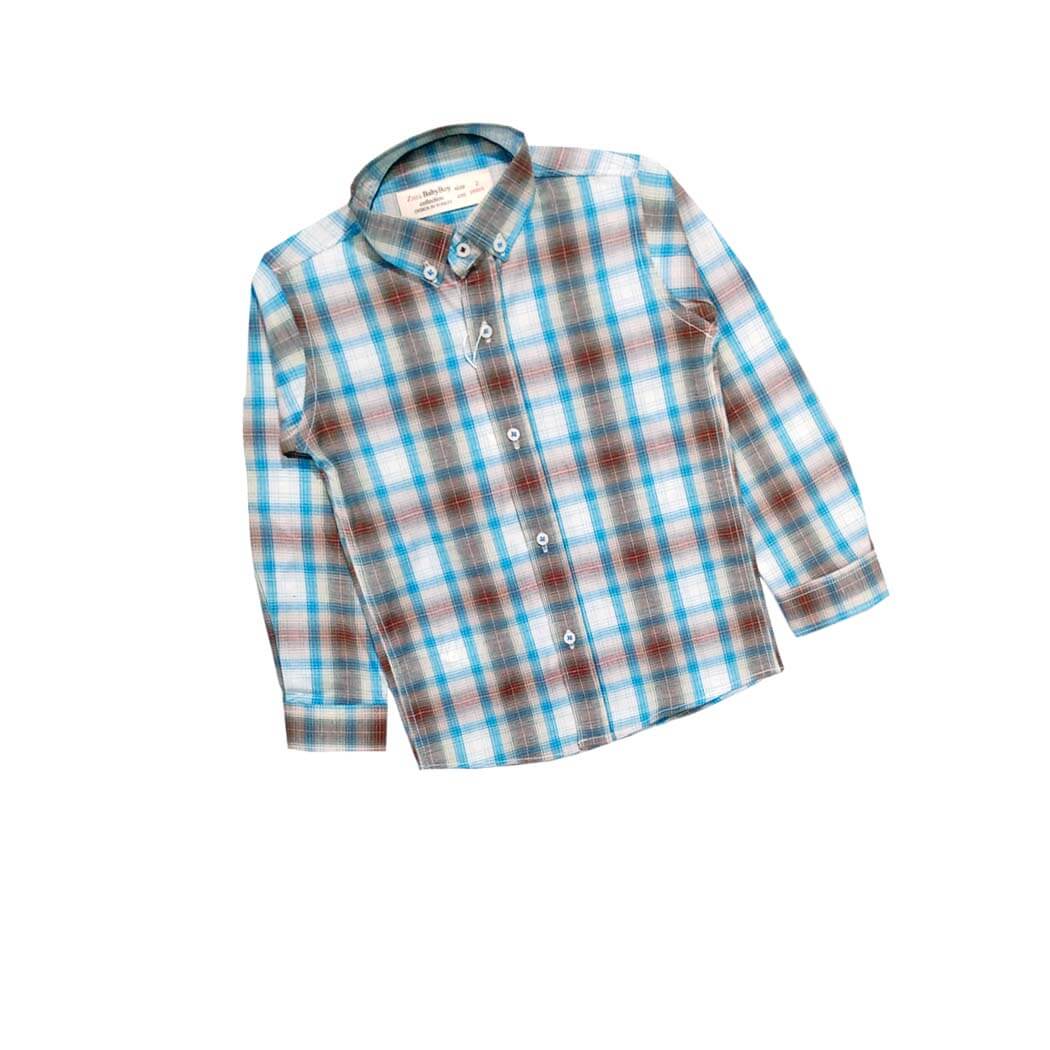 Sky Blue &amp; Brown Checked Formal Shirt
