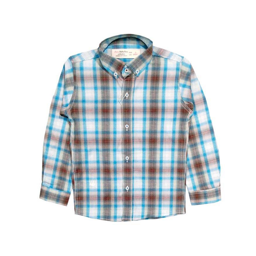 Sky Blue &amp; Brown Checked Formal Shirt