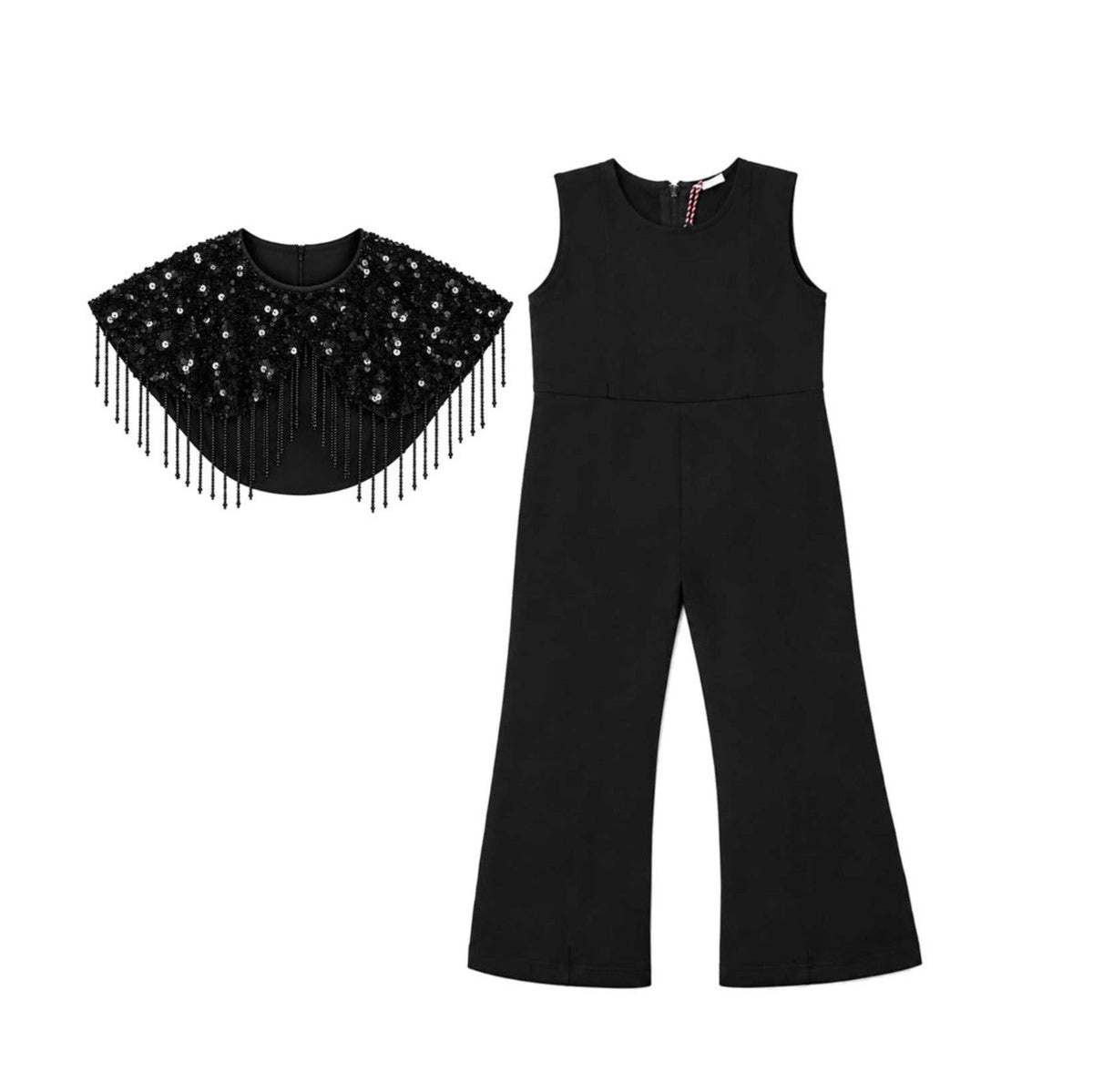Sleeveless Jumpsuit With Sequence Worked Top – Black