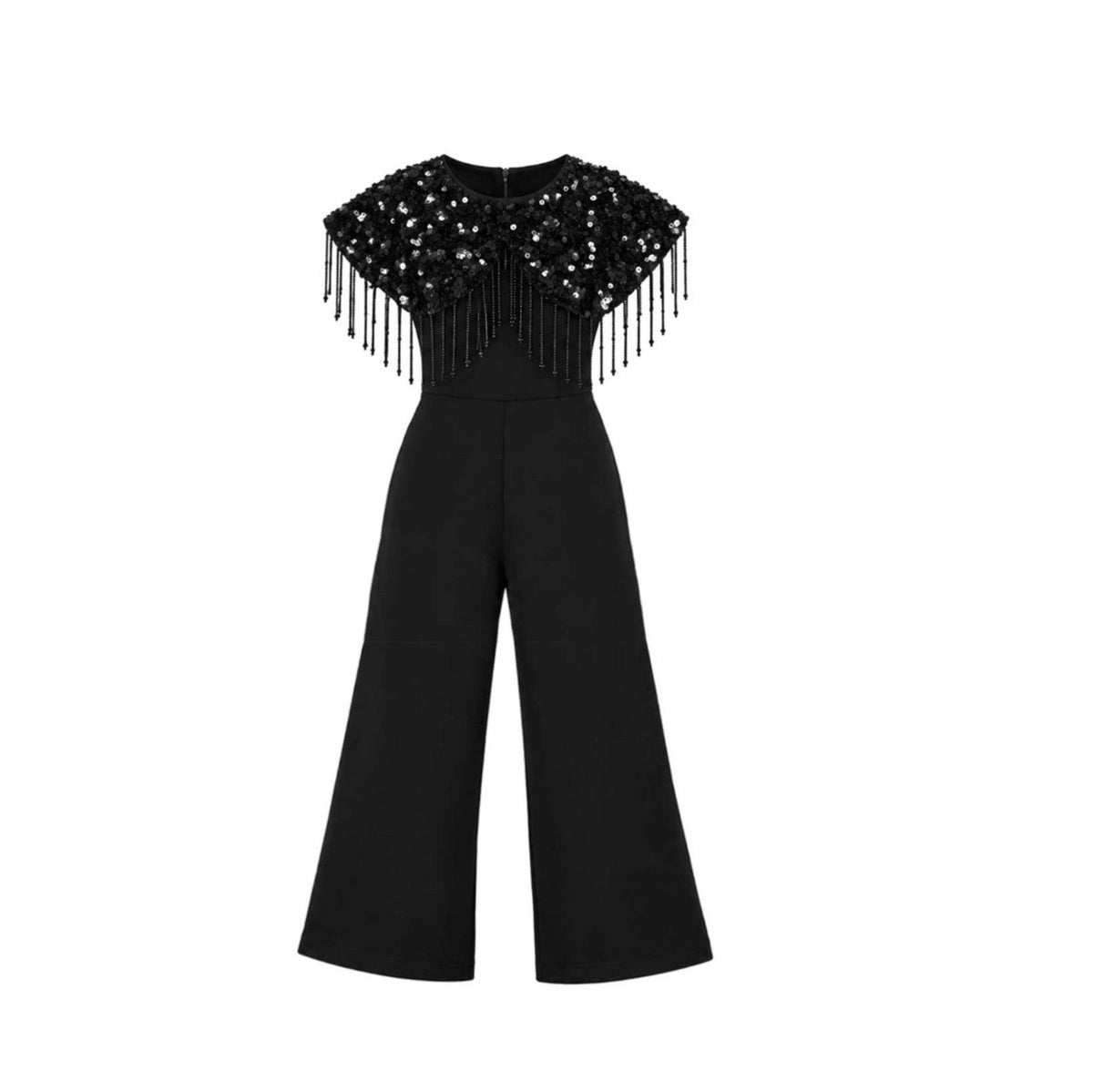 Sleeveless Jumpsuit With Sequence Worked Top – Black