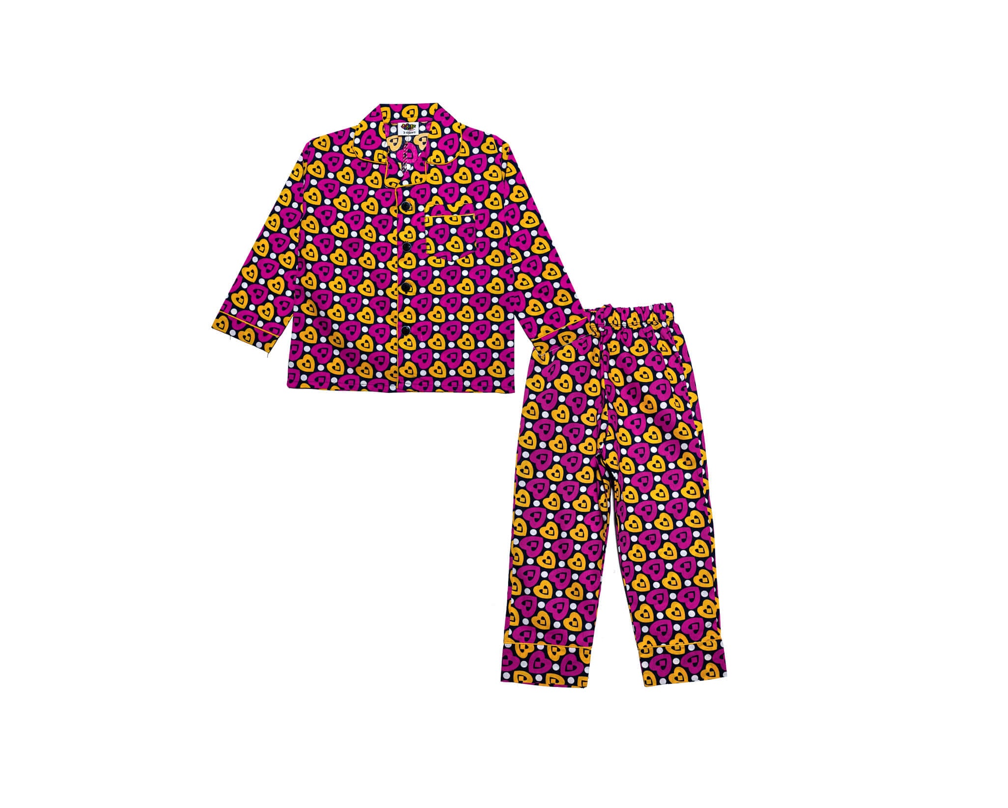 Smile Hearts Full Sleeves Cotton Night Suit -Dark Baby Black