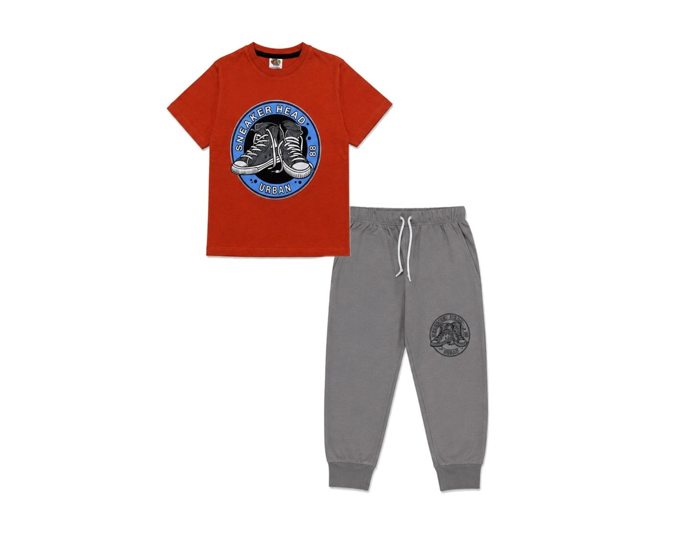 Sneaker Head 88 Printed Half Sleeve Tee & Trouser - Rust & Gray