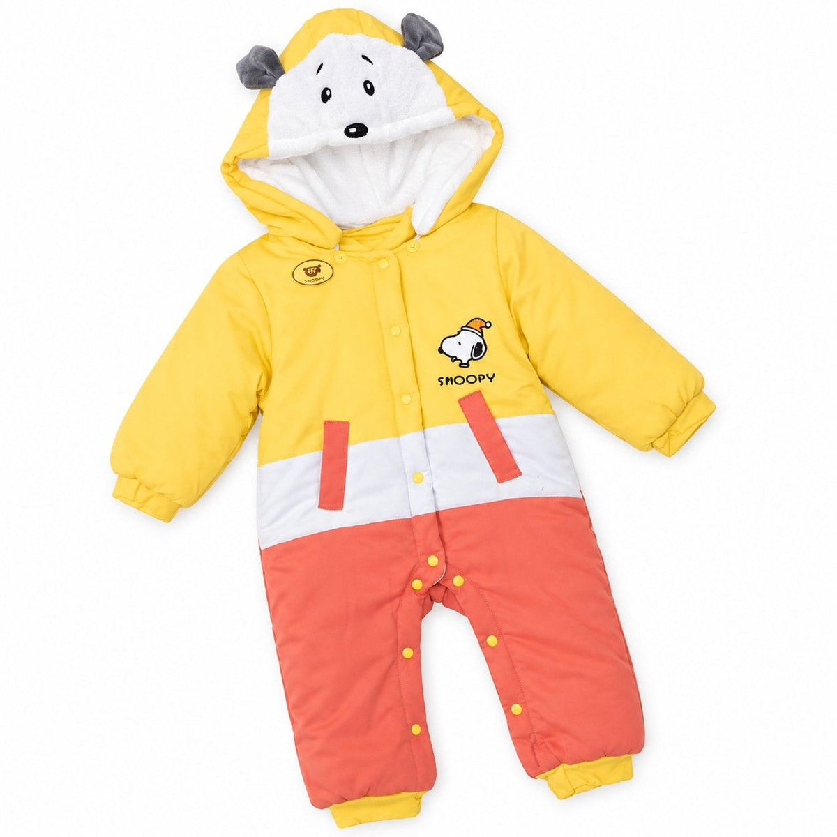 Snoopy Hug Baby Romper-Yellow-Red & White