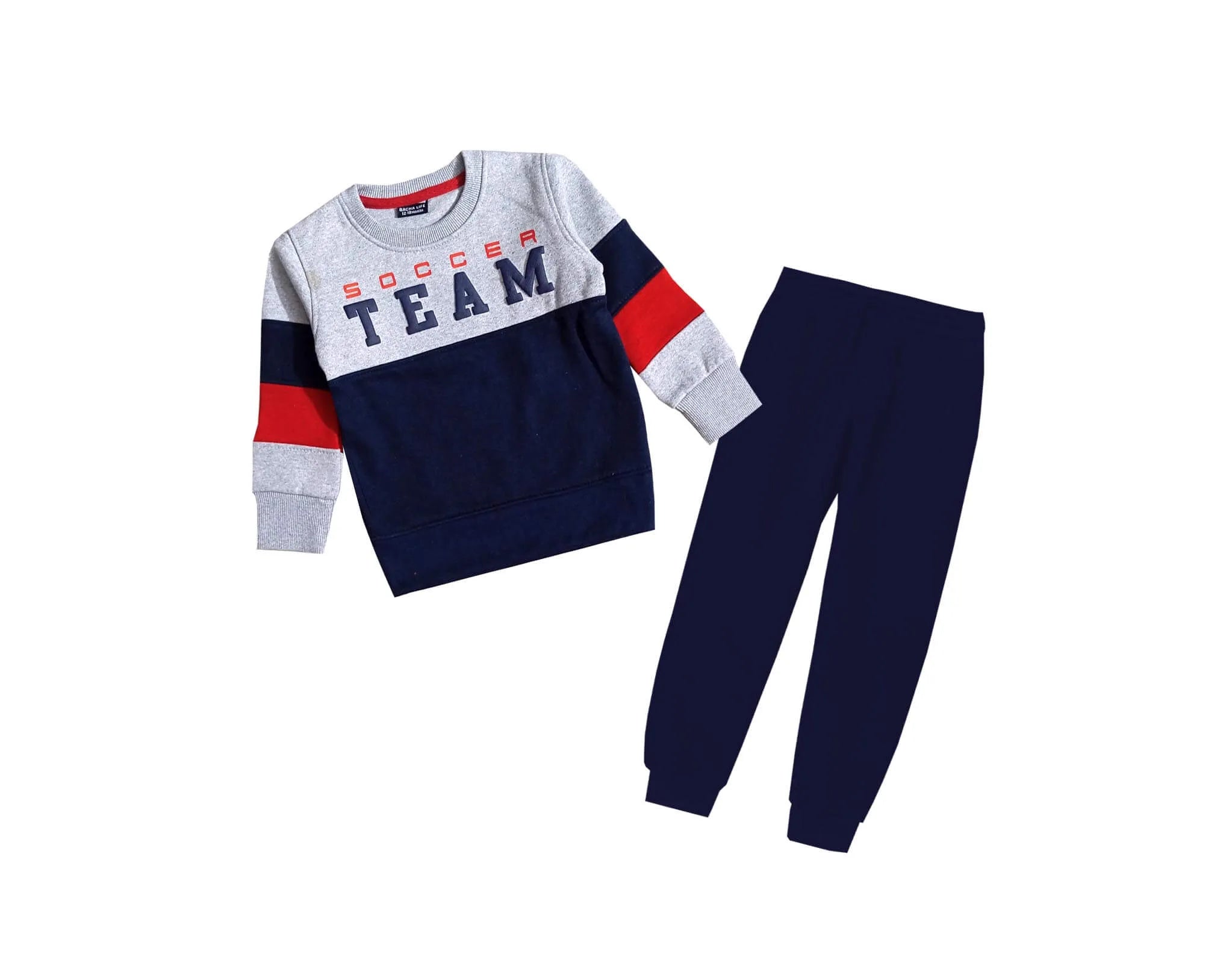 Soccer Team Stylish Penal Fleece Tracksuits - Gray &amp; Navy